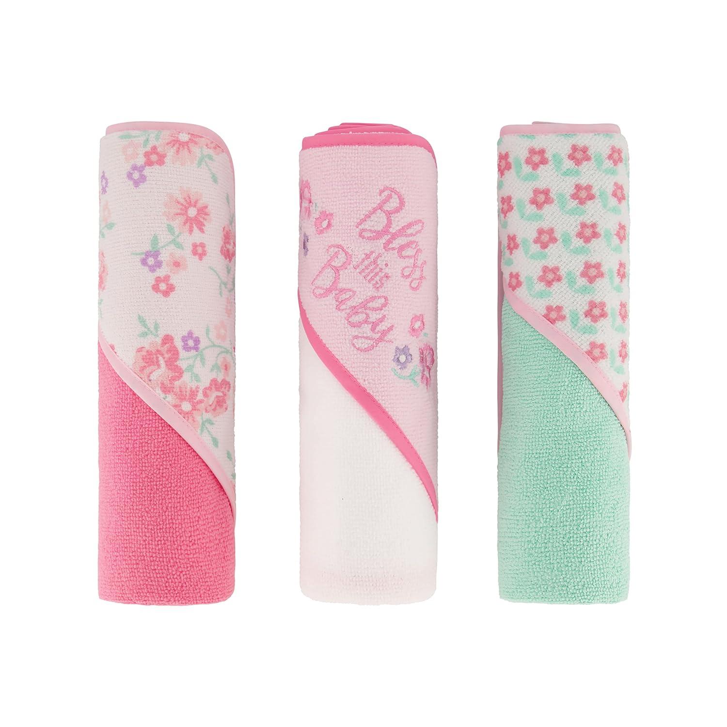 3 Pack Cudlie Baby Buttons & Stitches Hooded Bath Towels - Bless This Baby Print