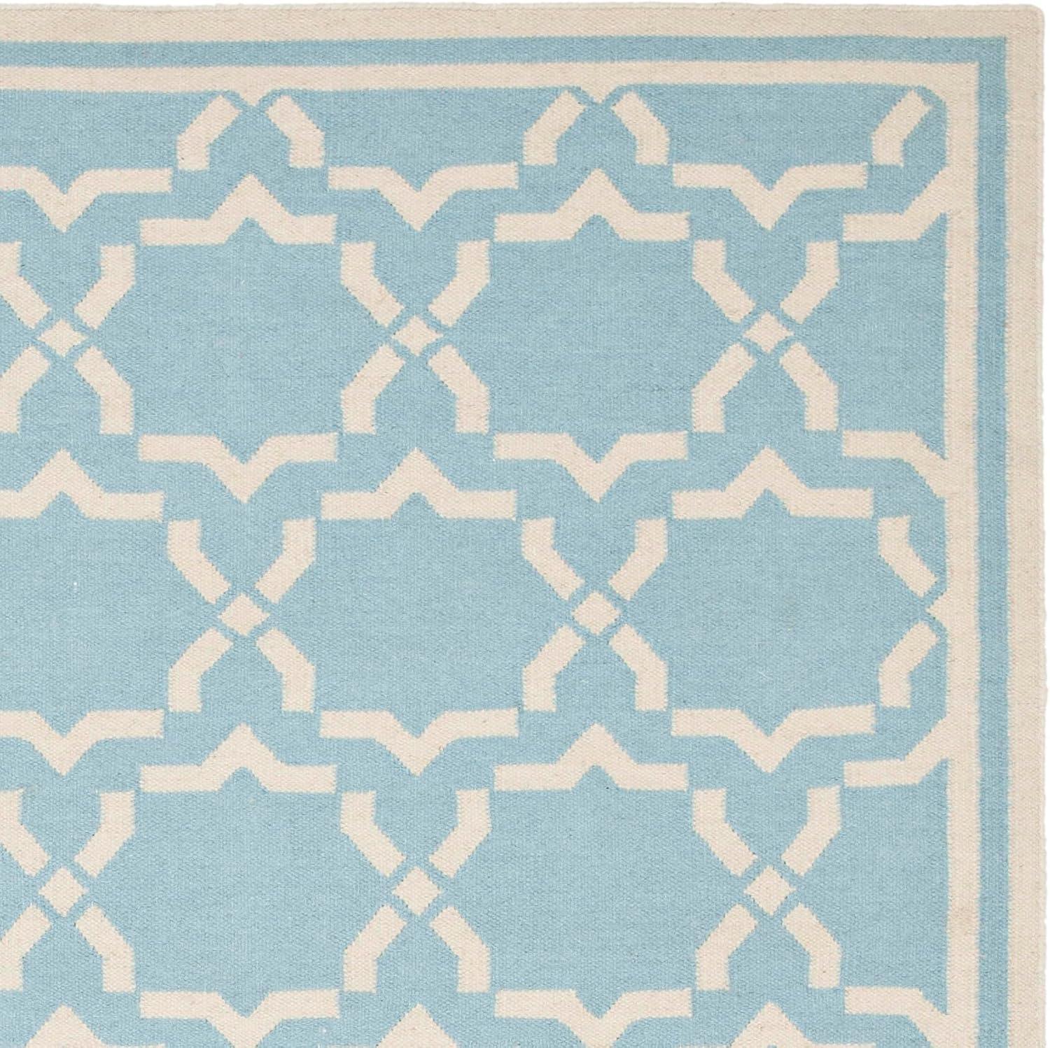 SAFAVIEH Dhurrie Myles Geometric Moroccan Wool Area Rug, Light Blue/Ivory, 3' x 5'