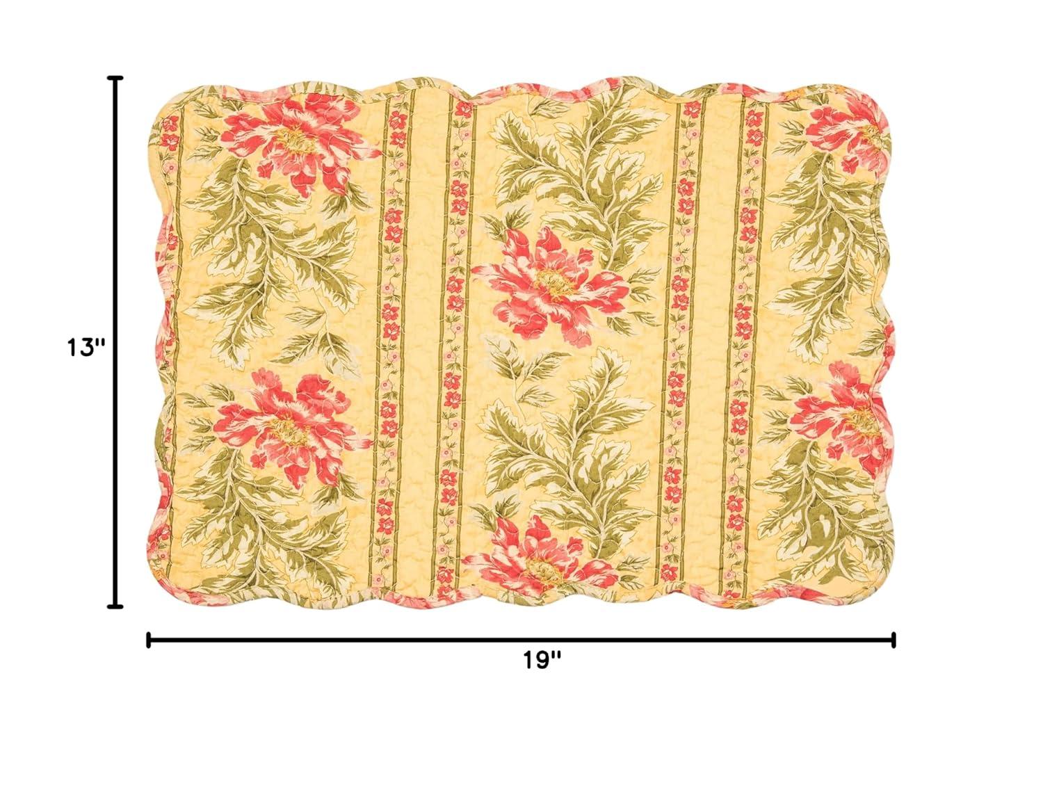 C&F Home 13" x 19" Freya Reversible Quilted Vintage Floral Scalloped Spring & Summer Dining Tabletop Placemats, Set of 6