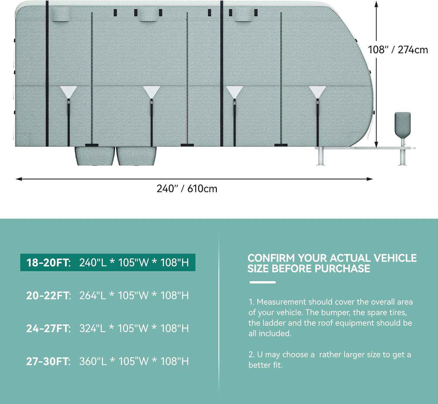Travel Tailer RV Cover Camper Cover 27-30ft Super Thick Waterproof Windproof Anti-UV Rip-Stop Motorhome Covers with 2 Long Straps 4 Tire Covers Tongue Jack Cover