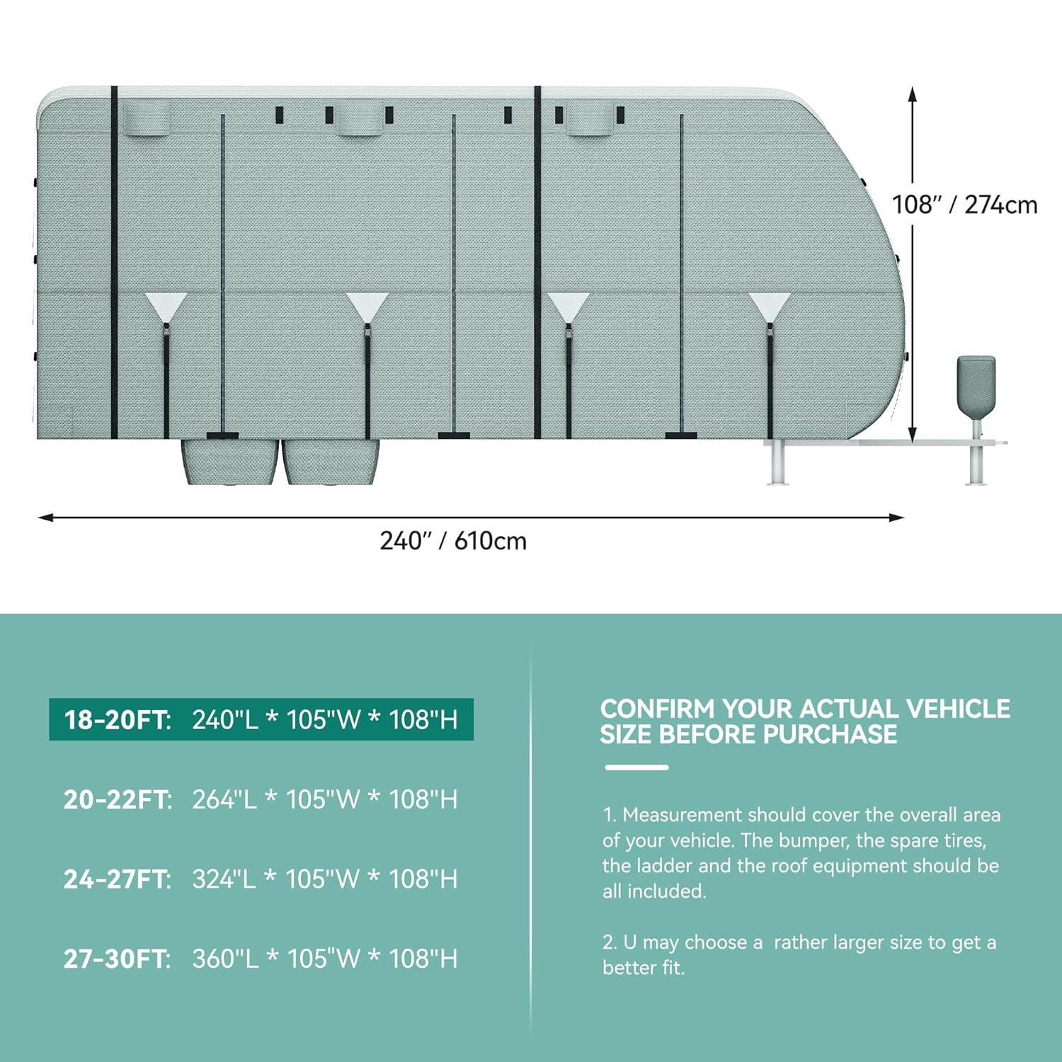 Travel Tailer RV Cover Camper Cover 27-30ft Super Thick Waterproof Windproof Anti-UV Rip-Stop Motorhome Covers with 2 Long Straps 4 Tire Covers Tongue Jack Cover