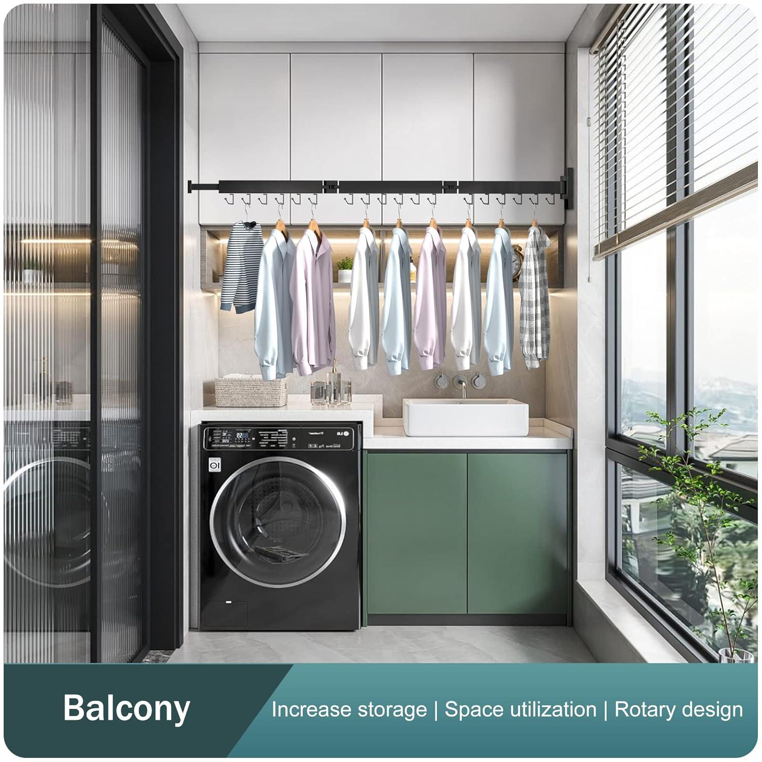 Clothes Drying Rack Wall Mounted,Extending Laundry Rack Wall Mount,Collapsible Drying Racks for Laundry,Clothes Racks for Hanging Clothes,Laundry Room Organization