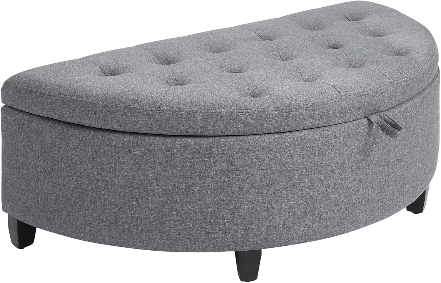 HOMCOM Half Moon Modern Luxurious Polyester Fabric Storage Ottoman Bench with Legs Lift Lid Thick Sponge Pad for Living Room, Entryway, Bedroom