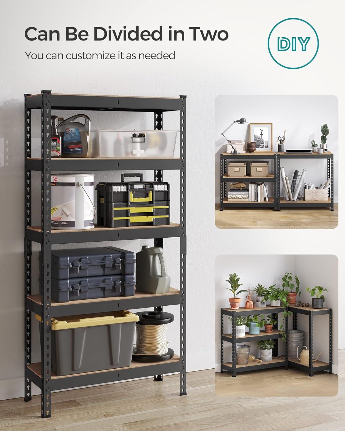 5-Tier Storage Shelves Metal Garage Storage Boltless Assembly Adjustable Shelving Unit 11.8 x 29.5 x 59.1 Inches Load 1929 lb for Shed Warehouse Basement Kitchen Gray