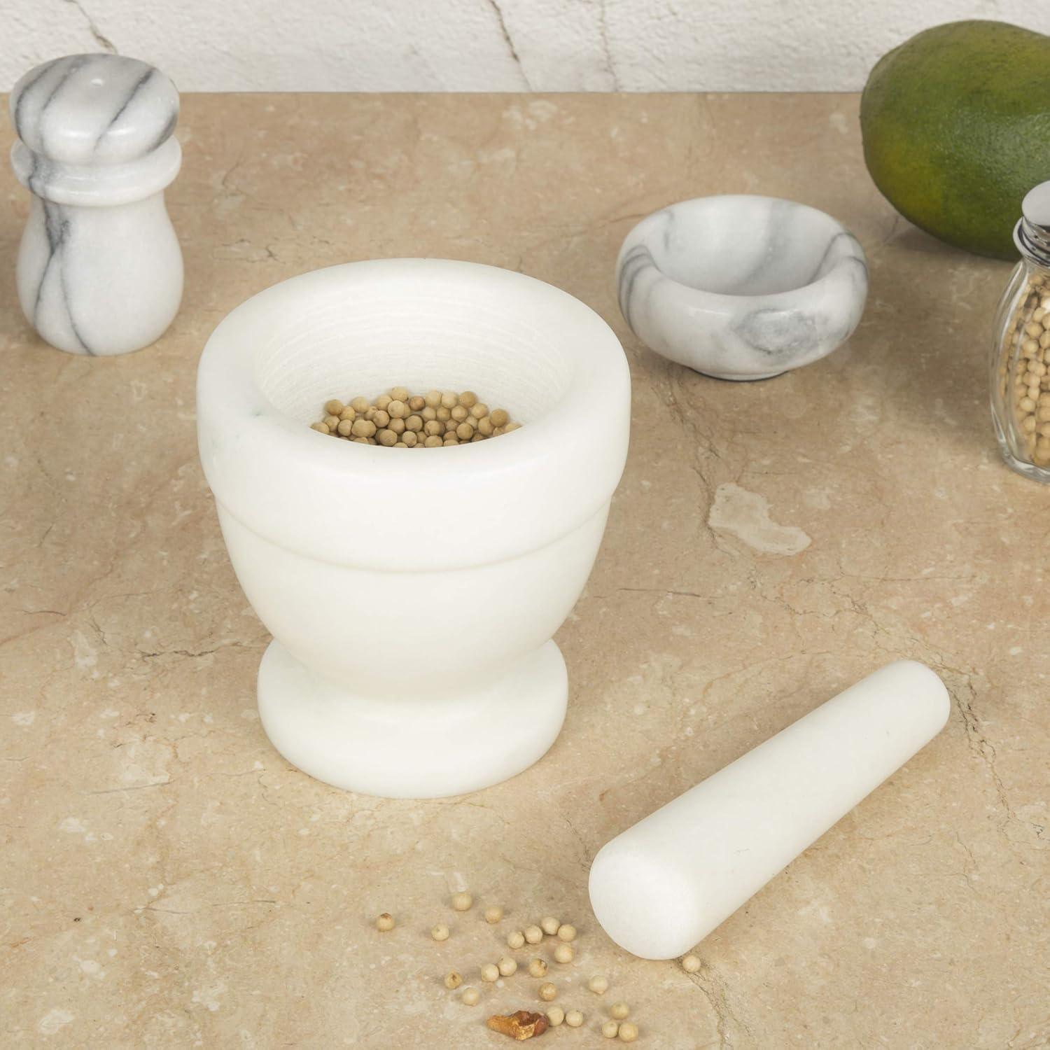 Creative Home Genuine Natural White Marble Mortar and Pestle Set, 4" x 4"