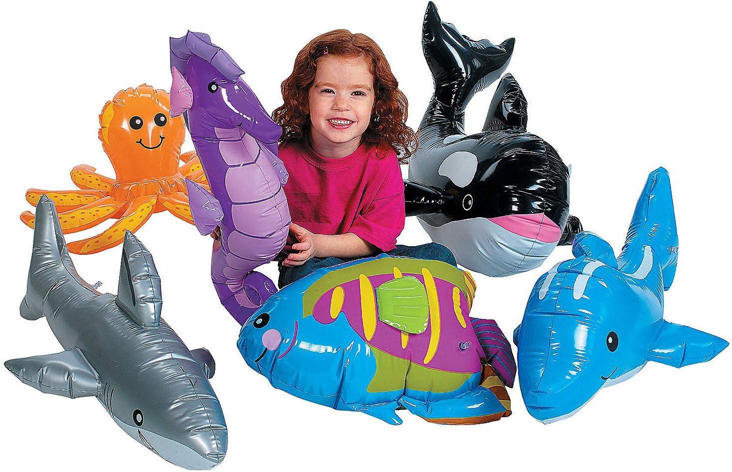 Fun Express Large Under The Sea Inflatables Party Favors and Decor, Includes a Whale, Dolphin, Octopus, Shark, Rainbow Fish, and Sea Horse - VBS Vacation Bible School Supplies/Decor 6 Pieces
