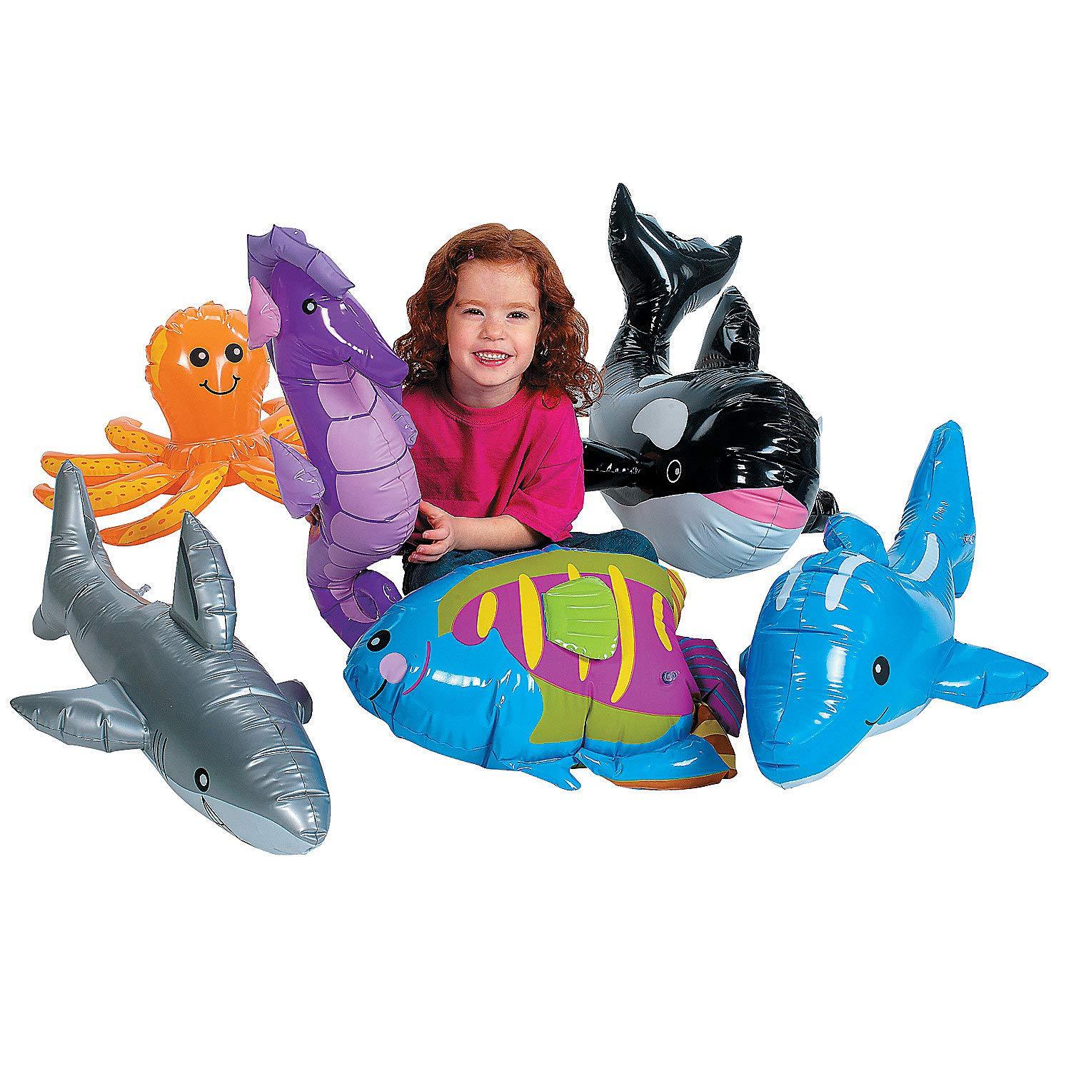 Fun Express Large Under The Sea Inflatables Party Favors and Decor, Includes a Whale, Dolphin, Octopus, Shark, Rainbow Fish, and Sea Horse - VBS Vacation Bible School Supplies/Decor 6 Pieces