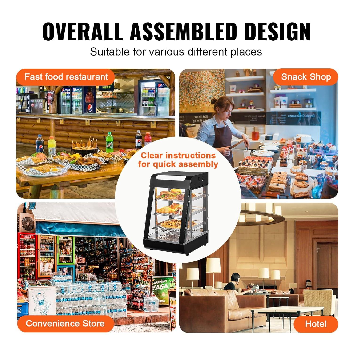 VEVOR 3-Tier Commercial Food Warmer Display, 1000W Food Display Warmer with Light, Adjustable Shelf and Temperature Display, 86℉~185℉ Steam Heating, 57L for Hamburger, Pizza, Bread, Fried Chicken