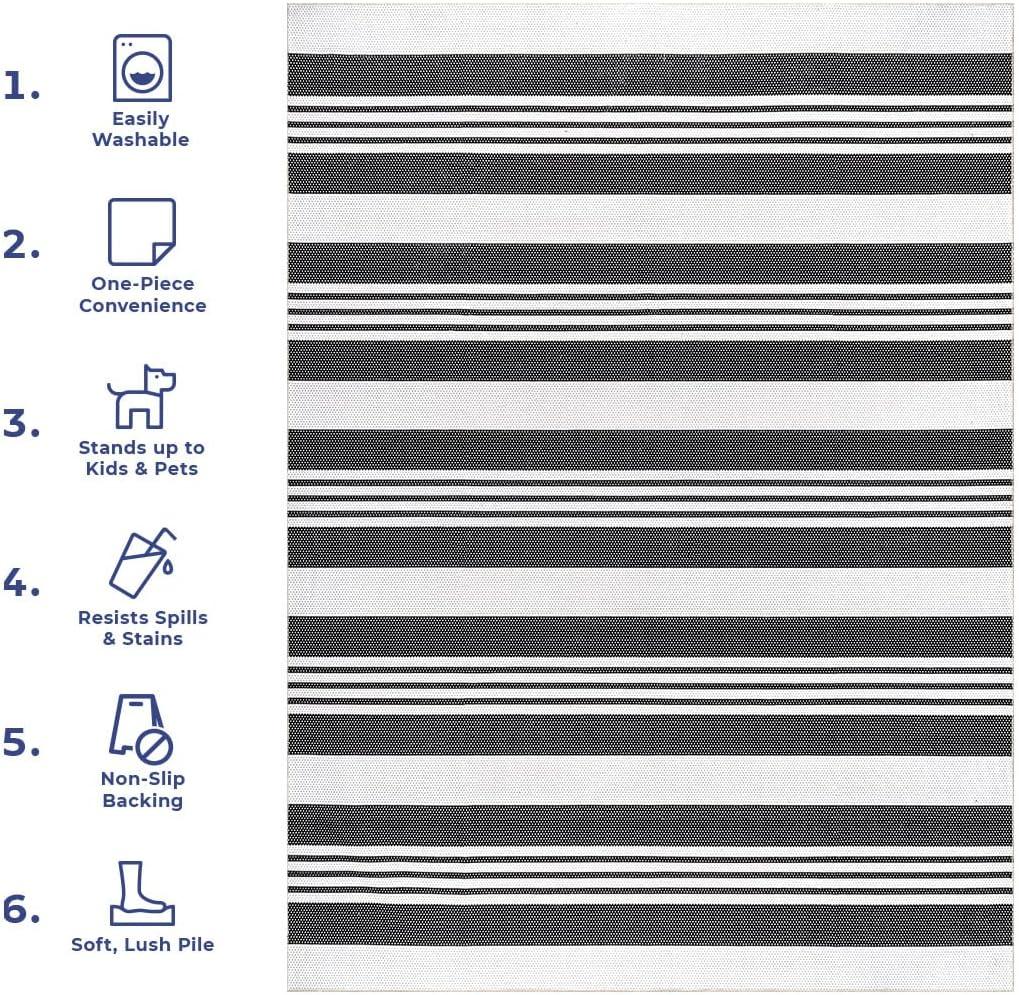 Nuloom Lena Pet Friendly Machine Washable Striped Area Rug, 3' x 5', Charcoal
