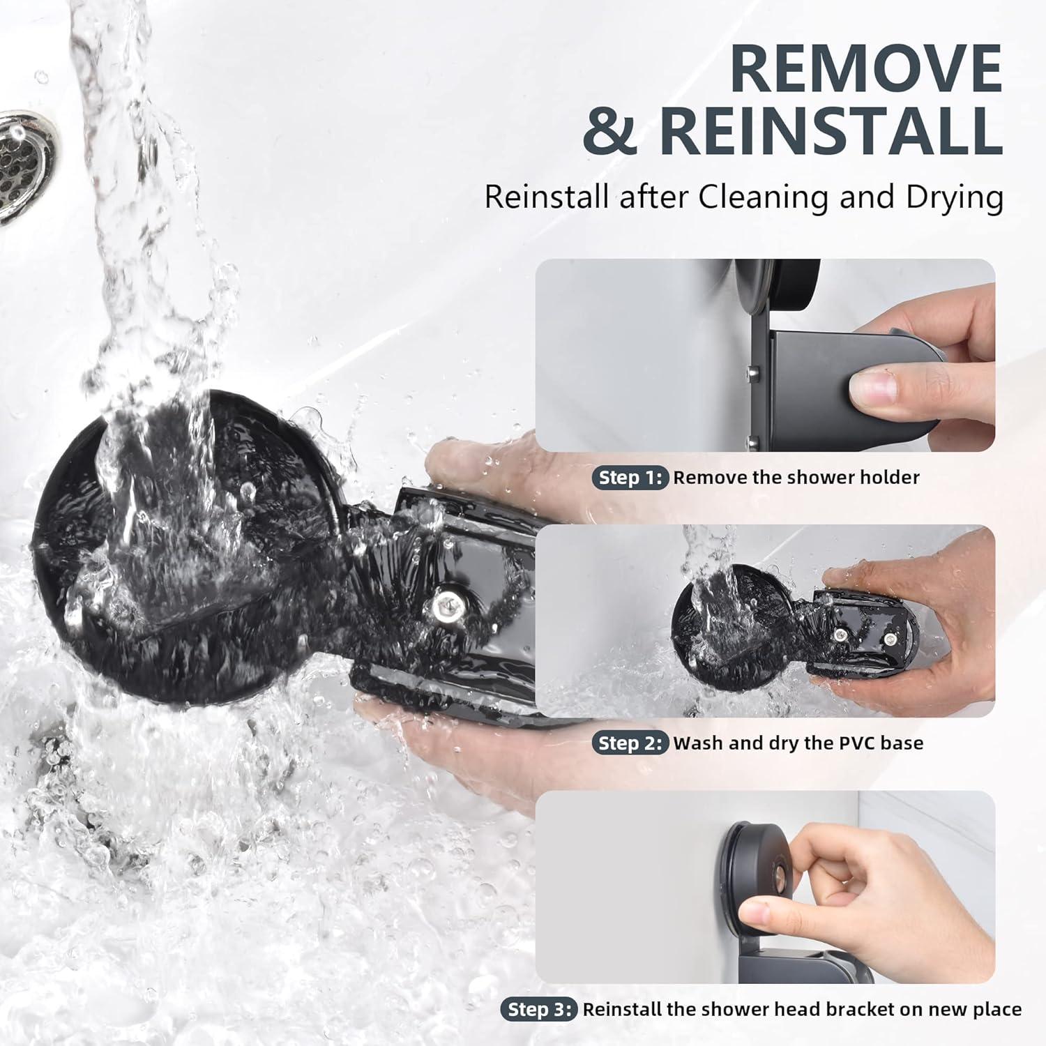 JOMOLA Suction Shower Head Holder Adjustable Handheld Shower Holder Stainless Steel Removable Bathroom Handheld Bidet Sprayer Holder 4 Mode Angle Matte Black