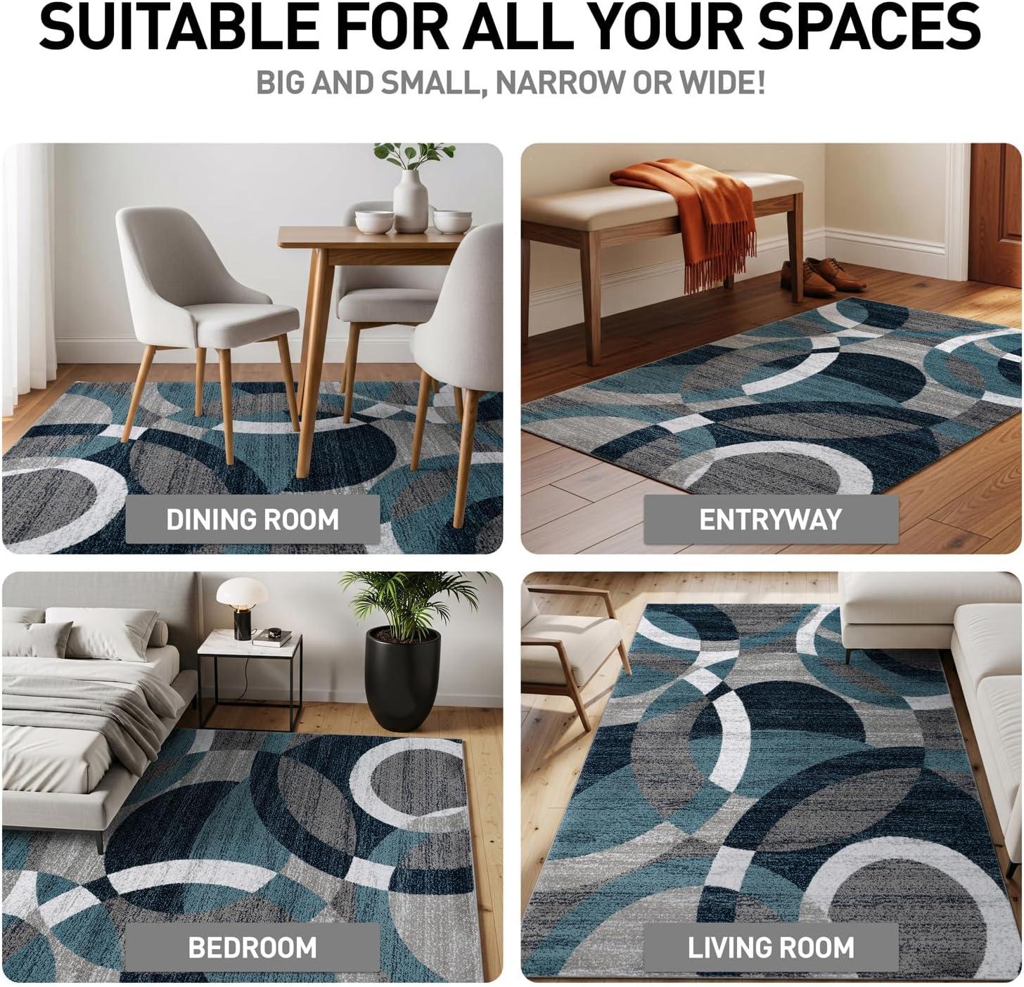 World Rug Gallery Geometric Circles Blue 6'6" Round Rug