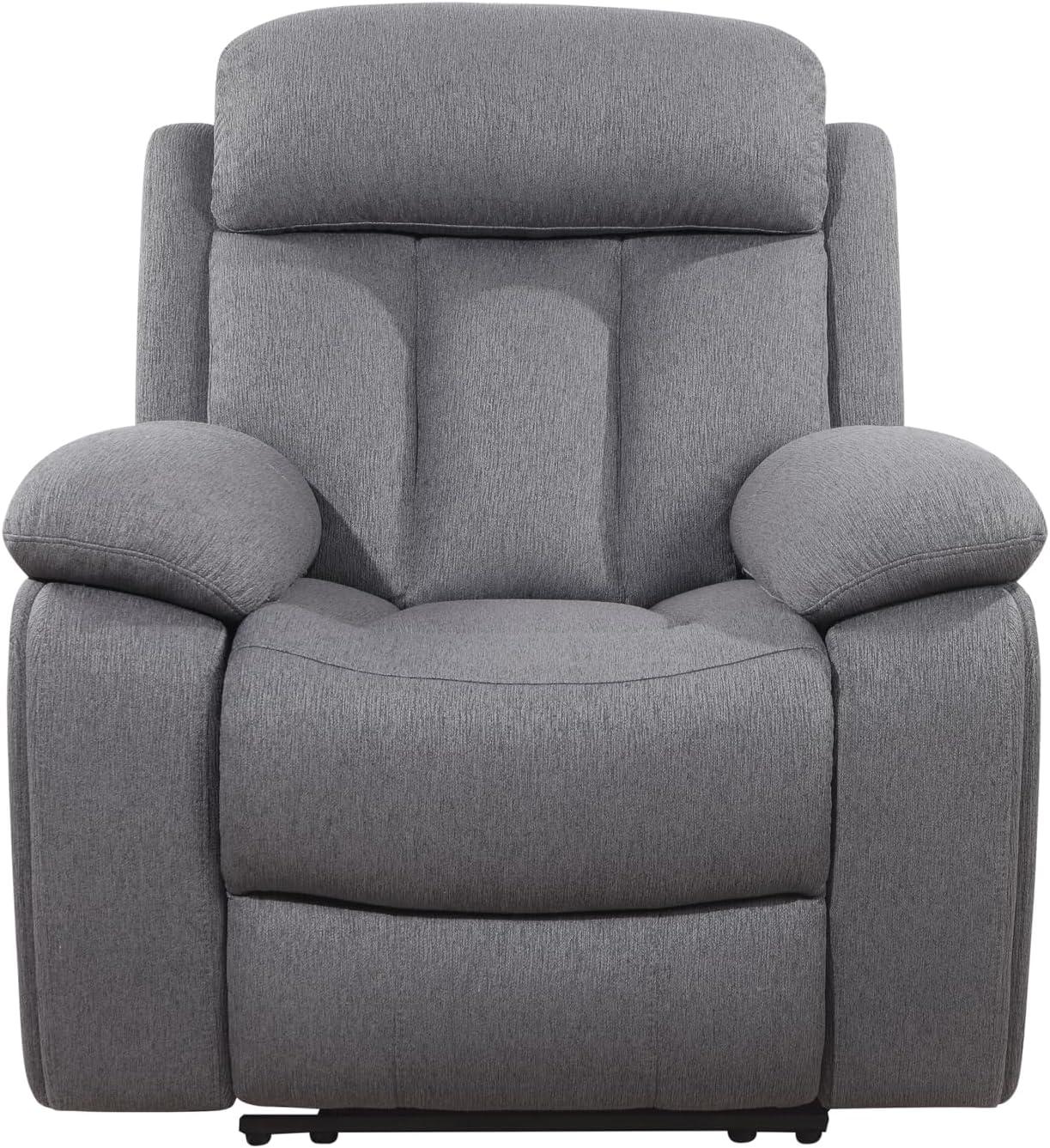 Gray Stain-Resistant Fabric Recliner with Wood Frame