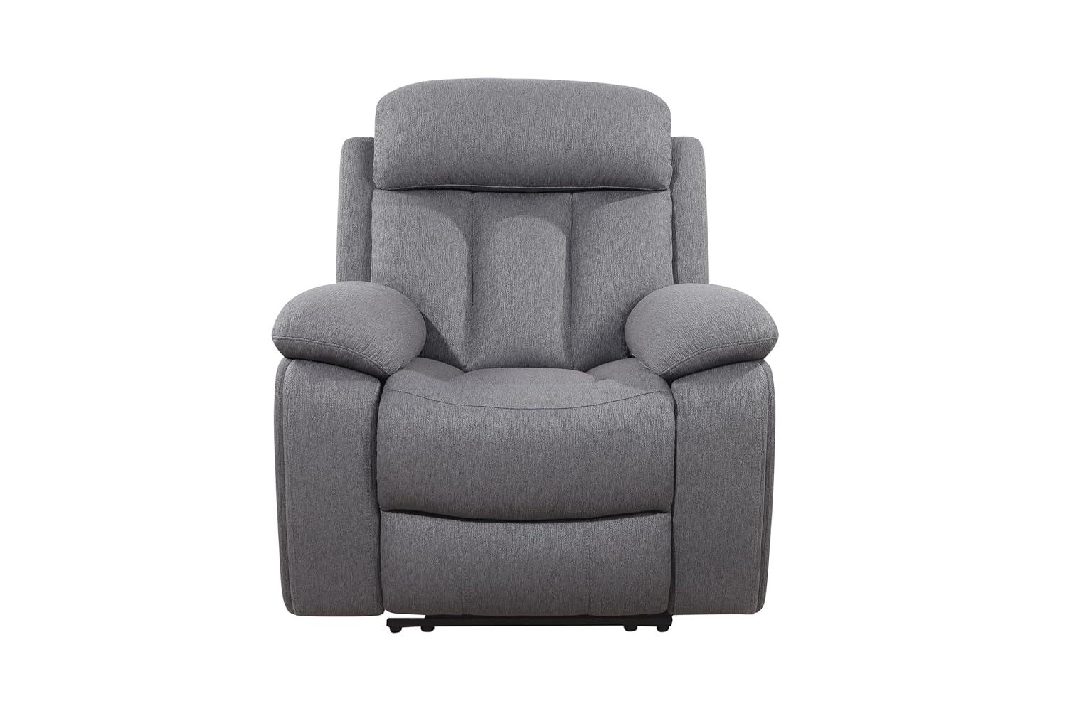Gray Stain-Resistant Fabric Recliner with Wood Frame