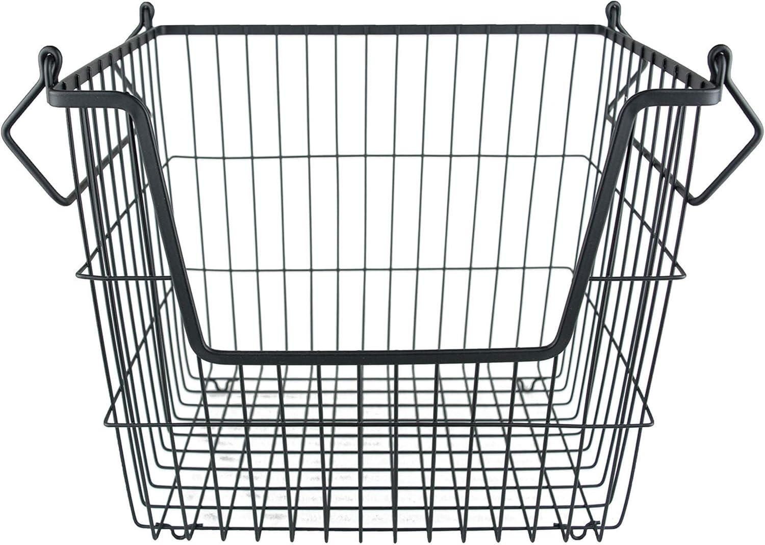 DII Design Imports Metal Wire Mesh Stackable Utility Storage Bin with Swinging Handles for Kitchens, Offices, and Living Rooms, Large, Cool Gray
