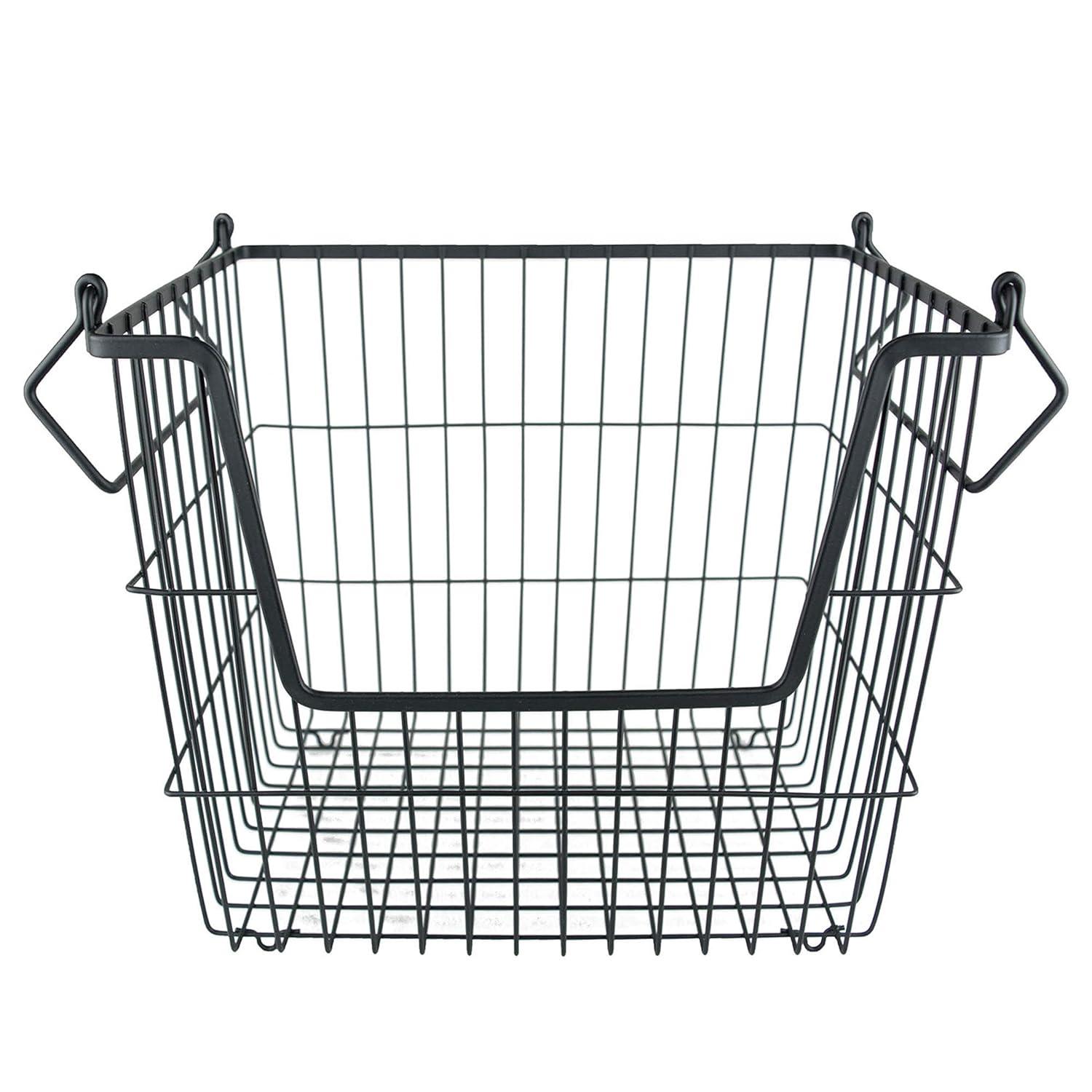 DII Design Imports Metal Wire Mesh Stackable Utility Storage Bin with Swinging Handles for Kitchens, Offices, and Living Rooms, Large, Cool Gray