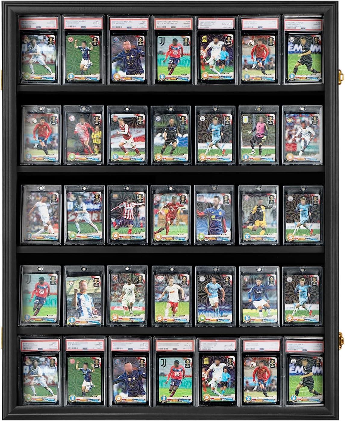 Estuche para Exhibición de Tarjetas Deportivas de 35 Grados: Marco de Exhibición de Tarjetas de Béisbol con Protección UV Gabinete de Pared con Cerradura Transparente para Tarjetas Coleccionables de Baloncesto Negro Vertical