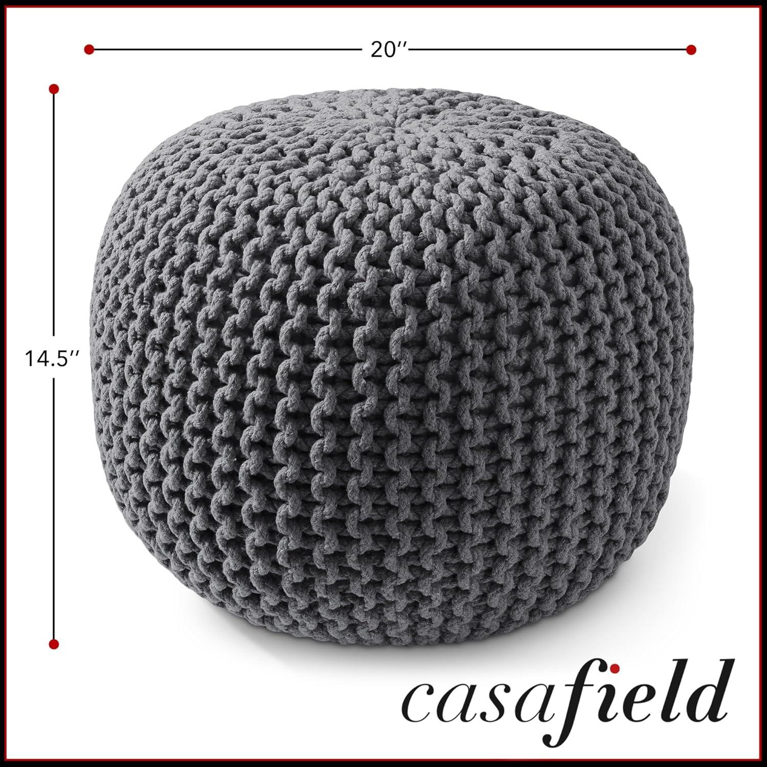 Casafield Casafield Round Pouf Ottoman, Cotton Knit Upholstered Footrest - Light Pink