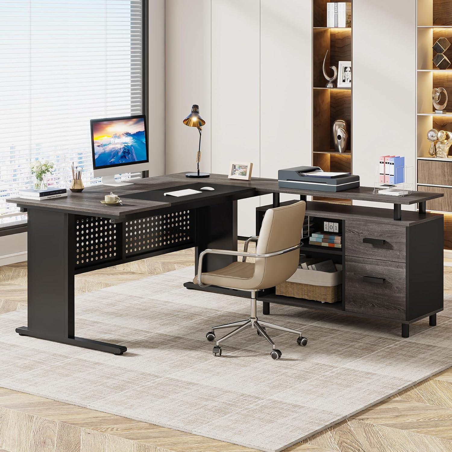 Ottovile 63'' W Executive Desk with File Cabinet for Home Office