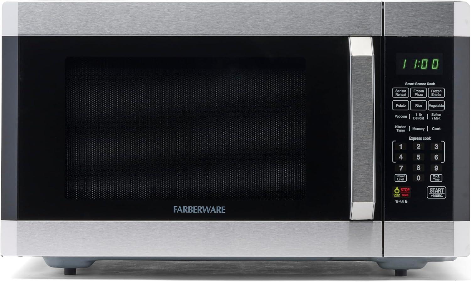 Farberware Professional 1.6 Cu. Ft. 1100-Watt Microwave Oven with Smart Sensor, Stainless Steel with Platinum