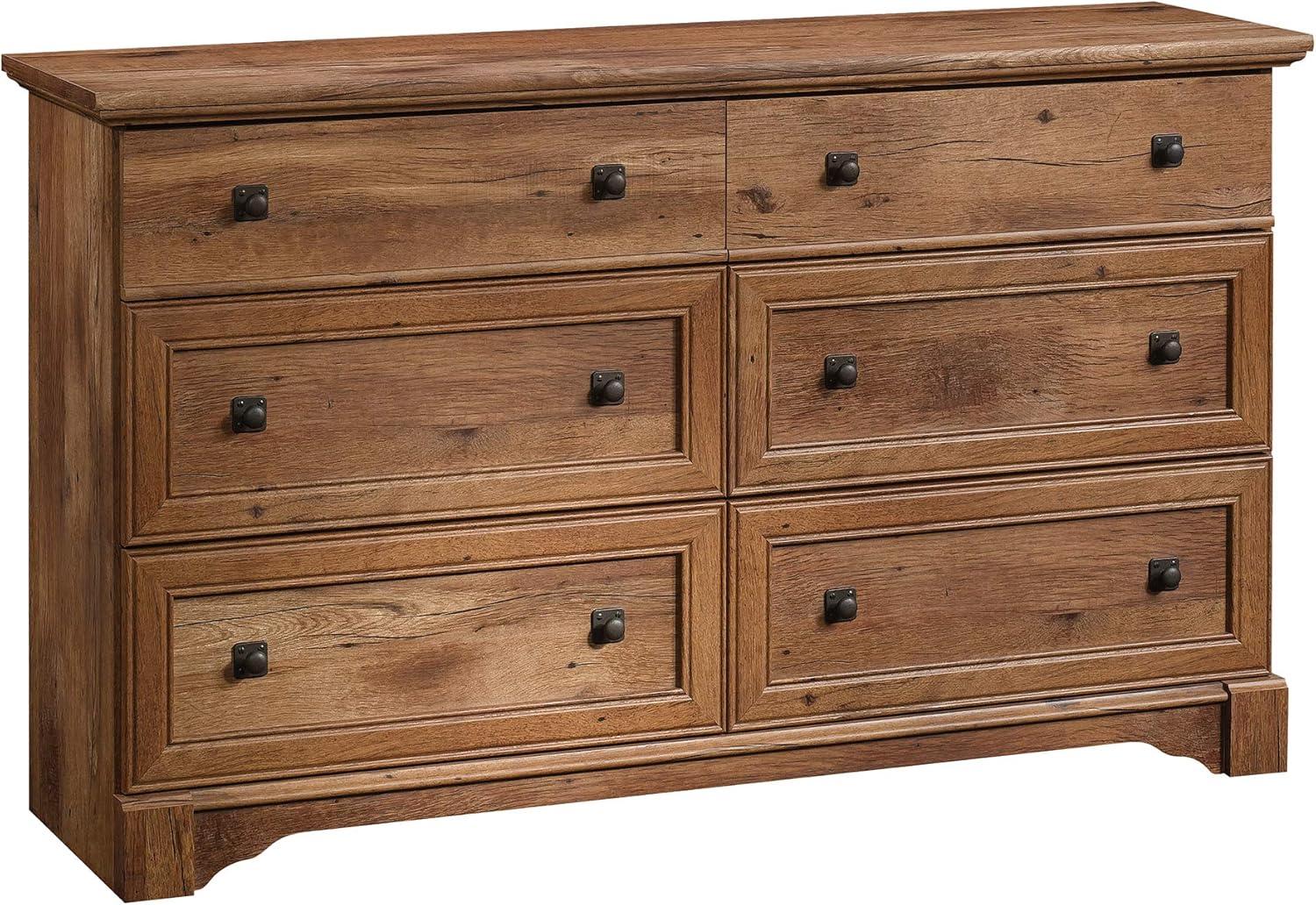 Sauder Palladia Dresser Vintage Oak: 6-Drawer Storage, Laminated Particle Board, Bedroom Organizer