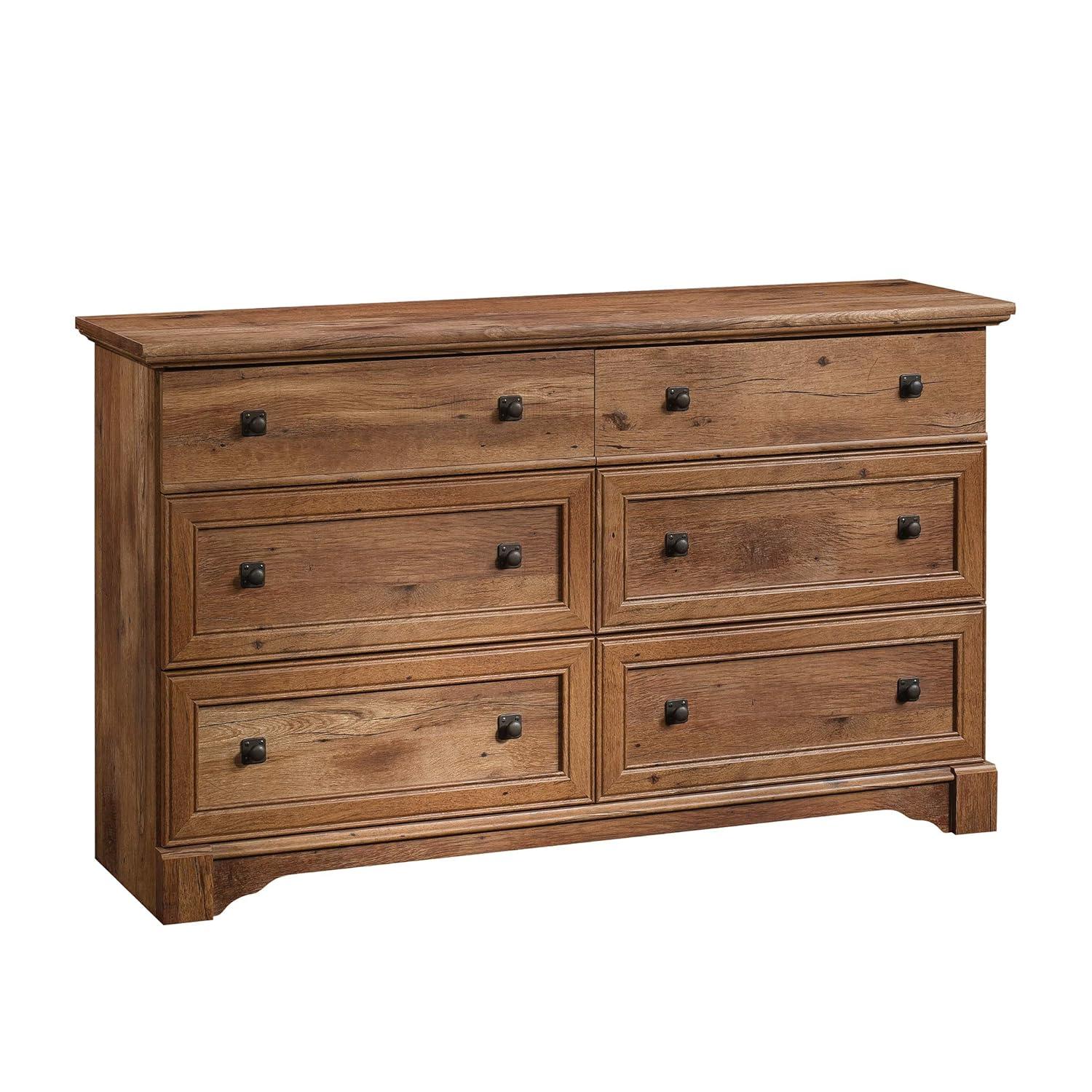 Sauder Palladia Dresser Vintage Oak: 6-Drawer Storage, Laminated Particle Board, Bedroom Organizer