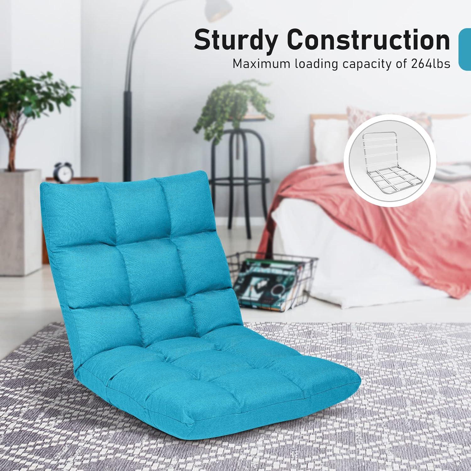 Giantex Adjustable Floor Gaming Sofa Chair w/14-Position, Cushioned Folding Lazy Reclinerw/High Resilience Sponge, Sleeper Bed Couch Recliner(Peacock Blue)