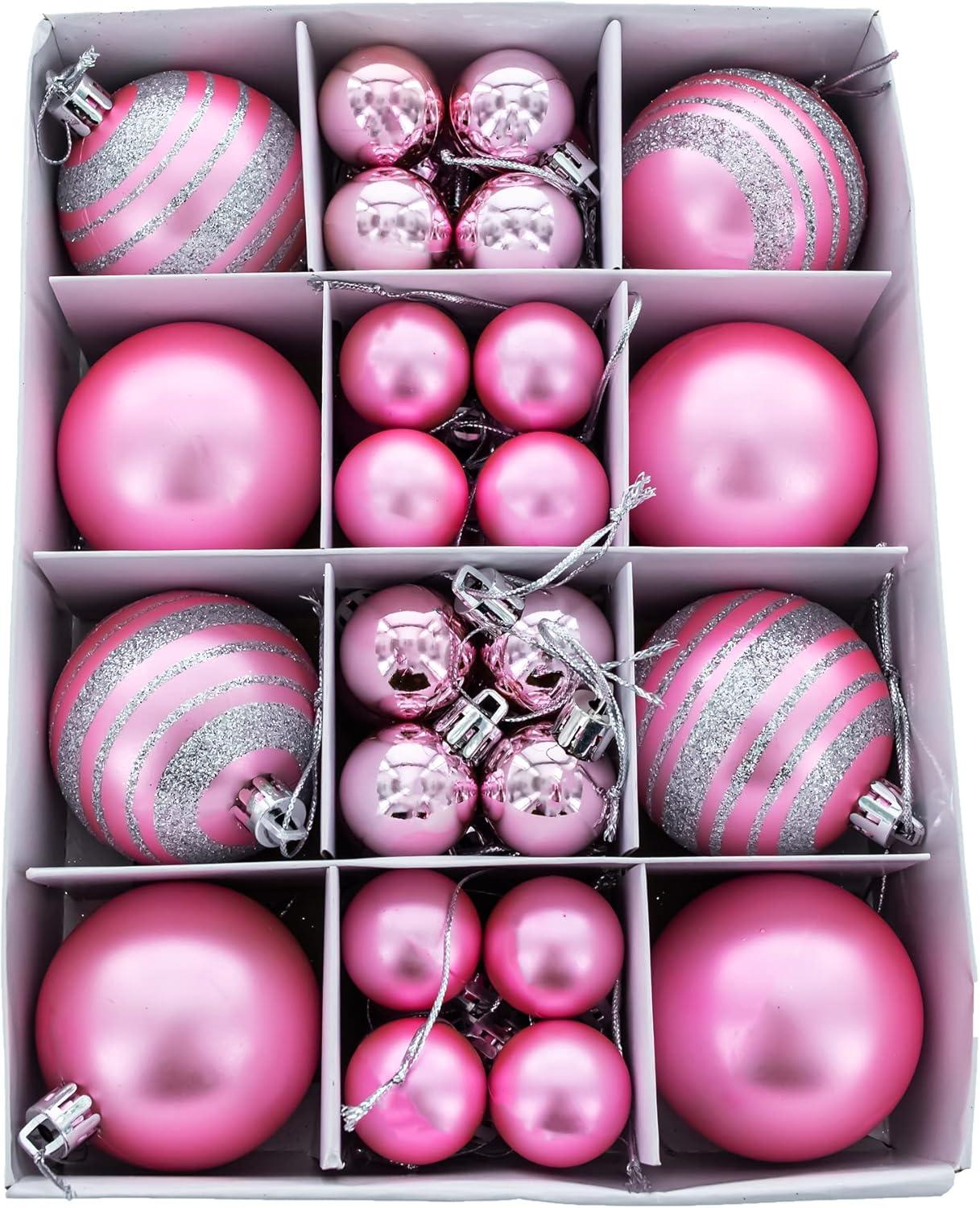 Elegant Set of 40-Piece Pink Ball Christmas Ornaments