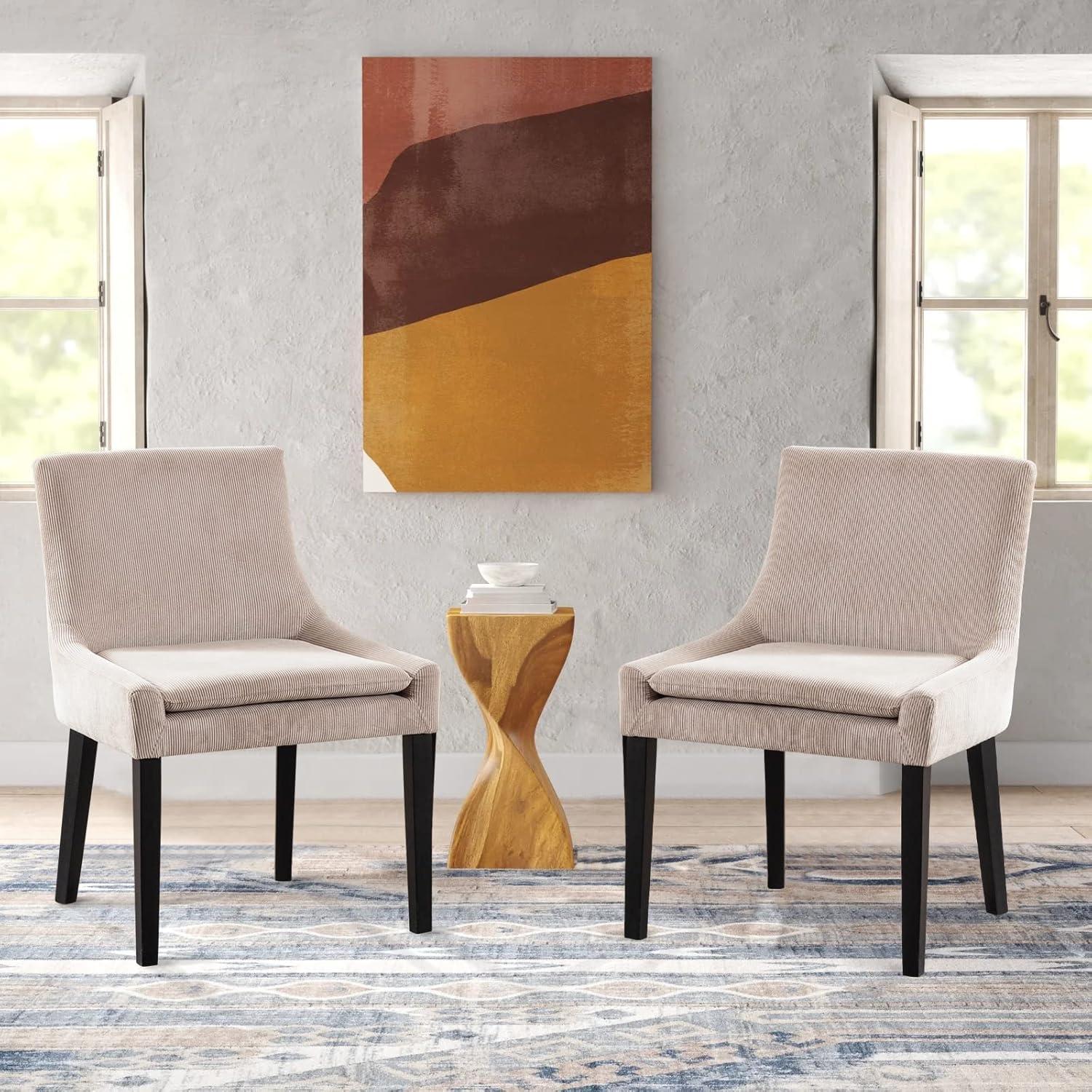COLAMY Dining Chairs Set of 2, Upholstered Corduroy Accent Side Leisure Chairs with Wood Legs for Living Room Beige