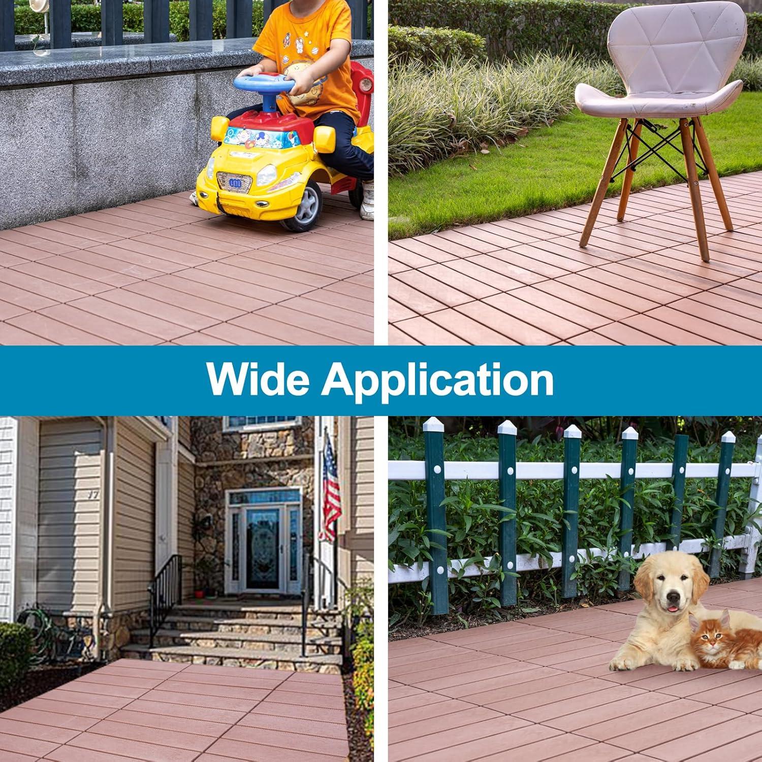 Spurtar Plastic Interlocking Deck Tiles 9 Pack (11.3"x11.3"), Decking Tiles Outdoor Waterproof for All Weather Use - Suitable for Patio Garden Poolside Front/Back Yard Porch Pool Balcony Backyard Grey