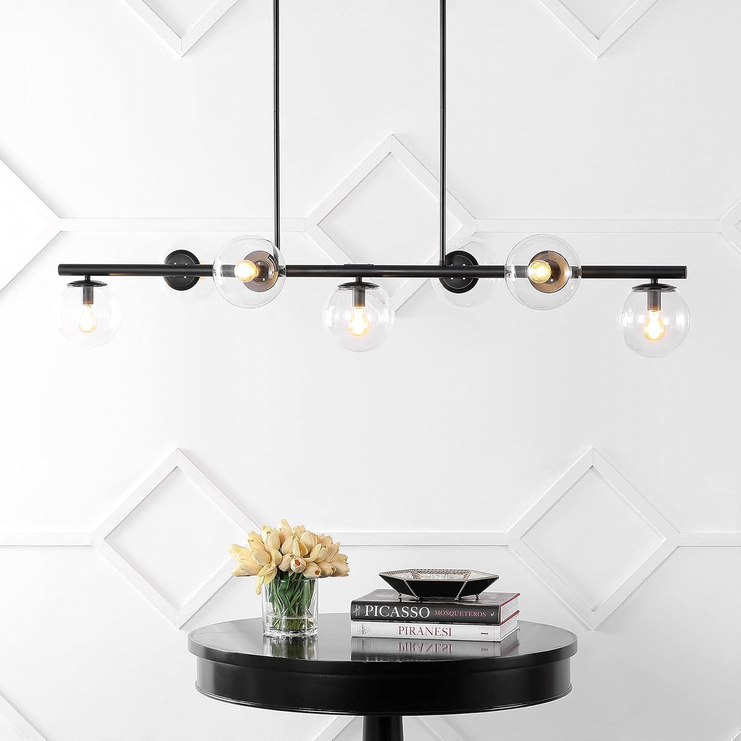 JONATHAN Y Luca Parisian 53" 7-Light Modern Glam Iron Globe Linear LED Pendant, Black/Clear