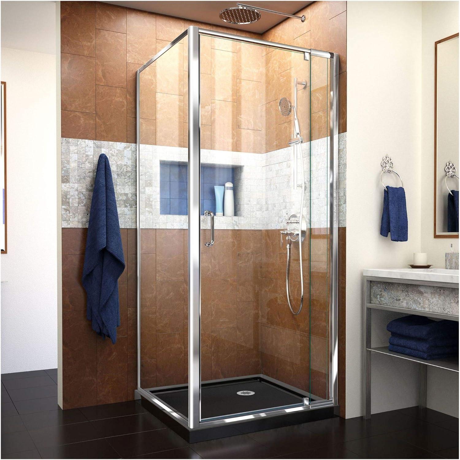 Flex 32" x 74.75" Square Pivot Shower Enclosure with Base Included