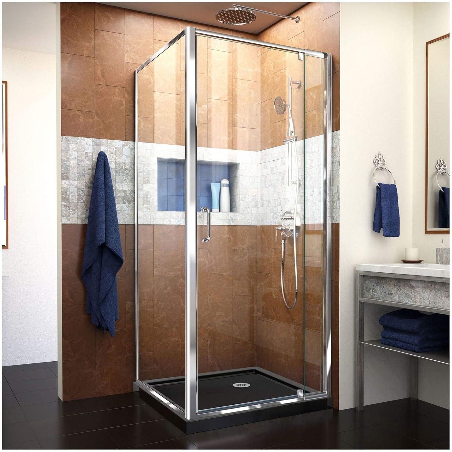 Flex 32" x 74.75" Square Pivot Shower Enclosure with Base Included