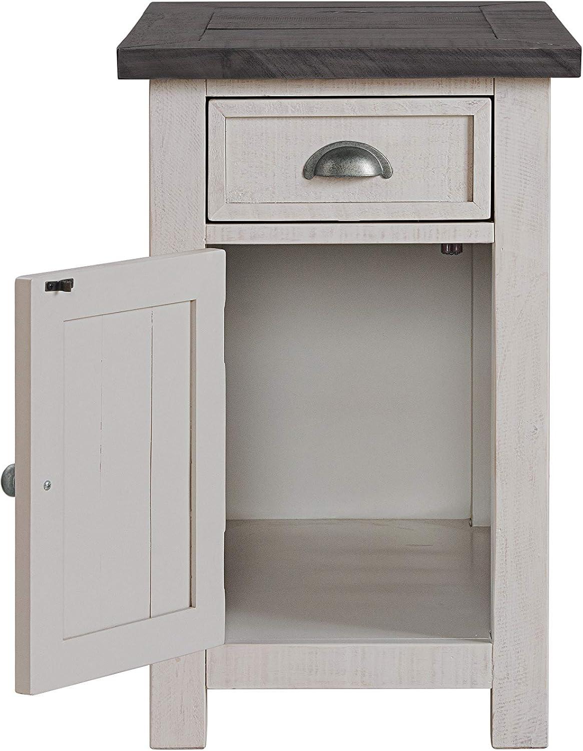 Martin Svensson Home Monterey Solid Wood Chairside Table with Power, White Stain and Grey