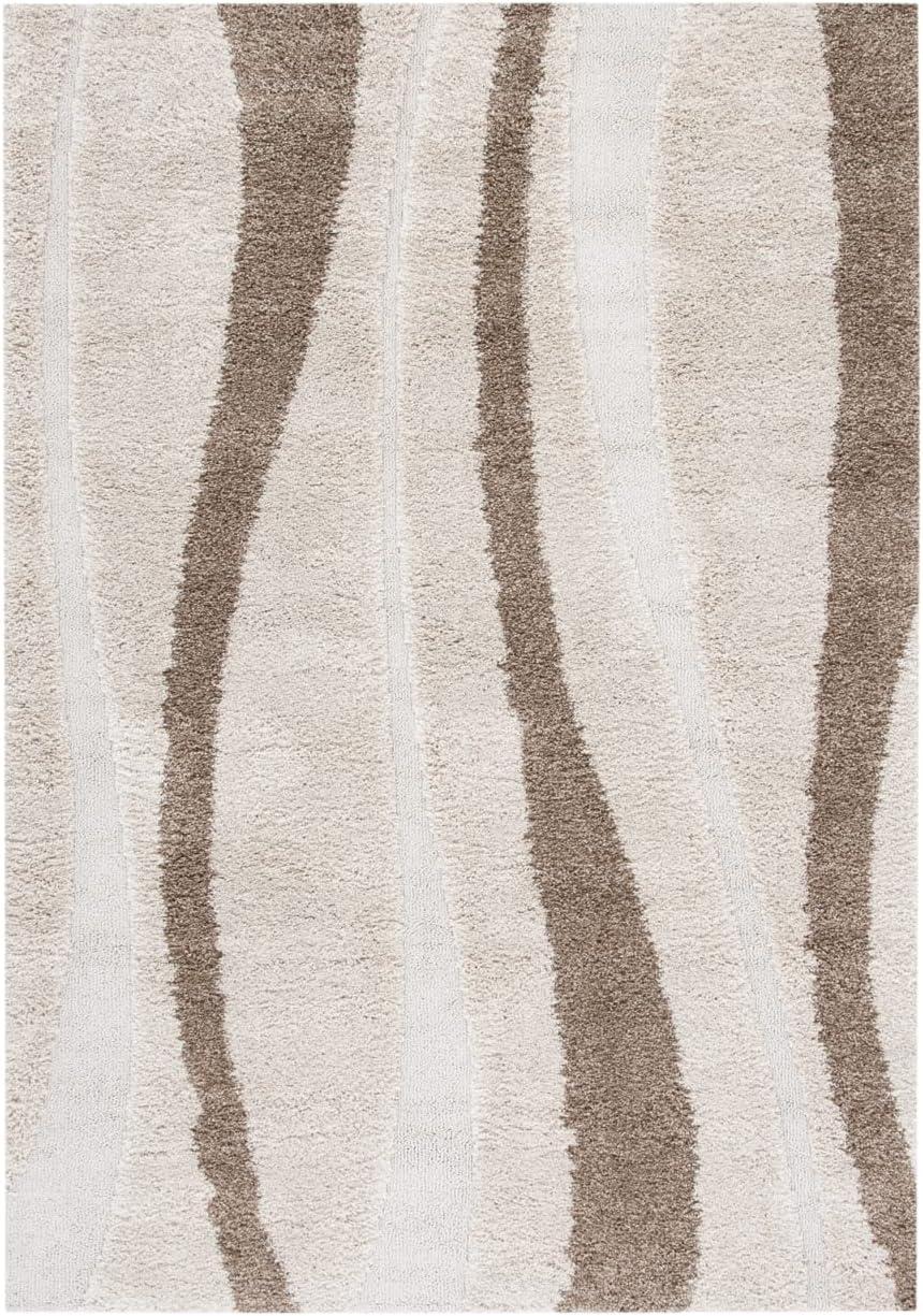 SAFAVIEH Florida Ellen Abstract Shag Runner Rug, Cream/Dark Brown, 2'3" x 8'