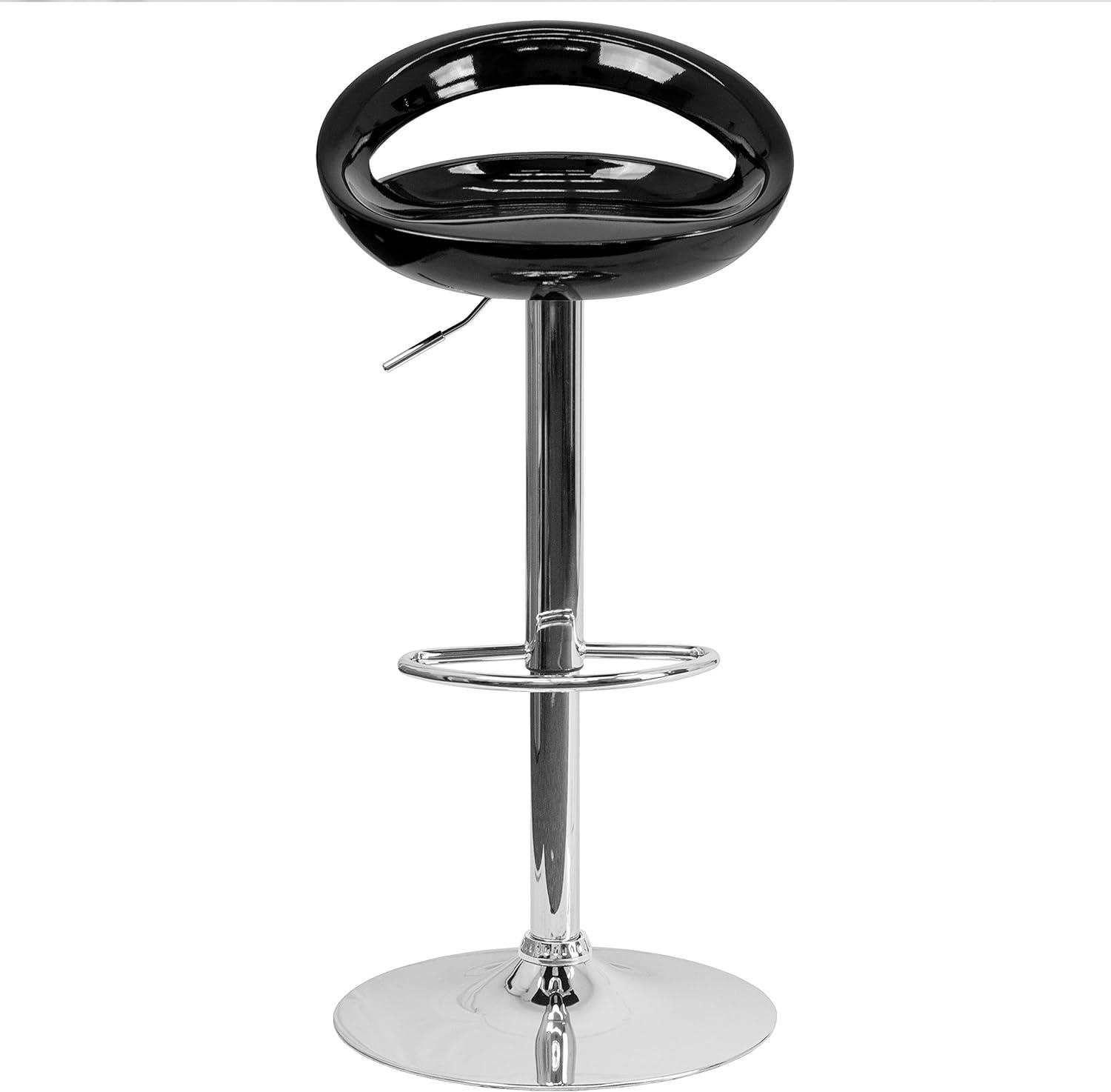 Flash Furniture Contemporary Black Plastic Adjustable Height Barstool with Rounded Cutout Back and Chrome Base