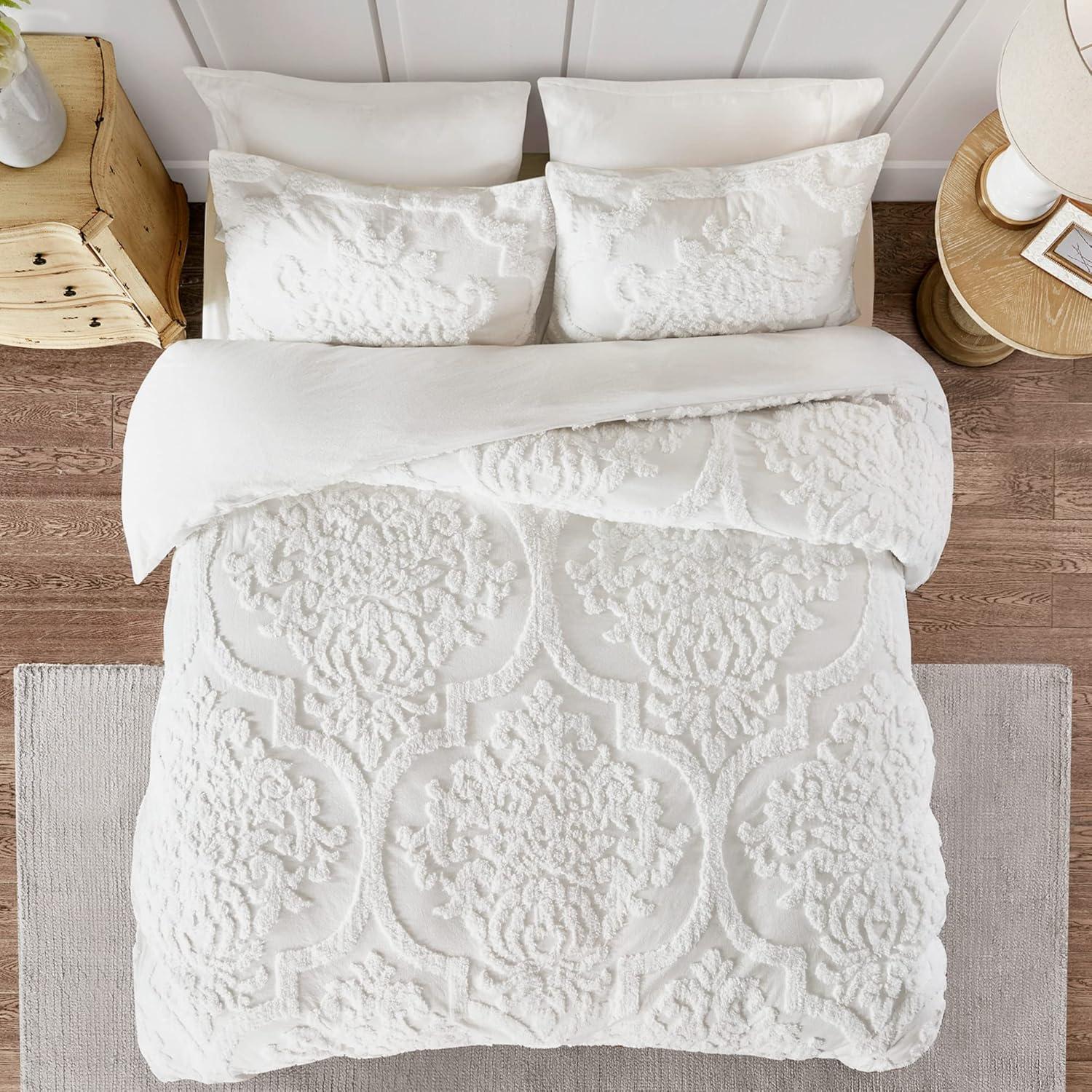 Madison Park Viola Tufted Cotton Chenille Damask 3 Piece Duvet Set & Reviews | Wayfair