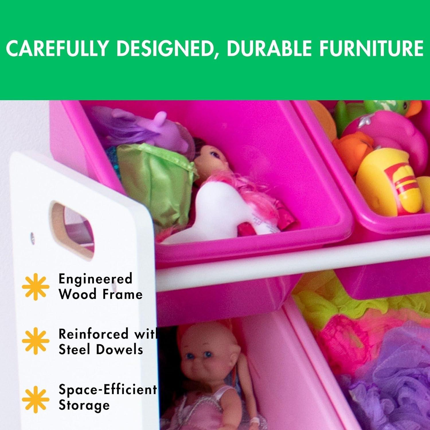 Humble Crew Molly Supersized Toy Storage Organizer with 16 Plastic Storage Bins, White/Pink