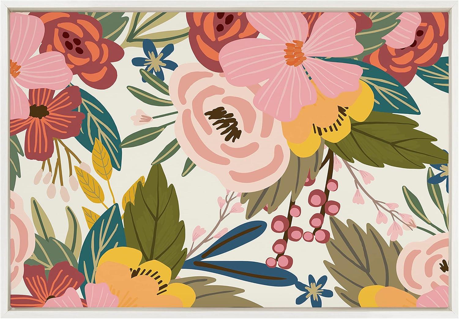 Kate and Laurel Sylvie Softly Framed Canvas Wall Art by Mia Charro, 23x33 White, Modern Fun Abstract Colorful Botanical Flower Art for Wall