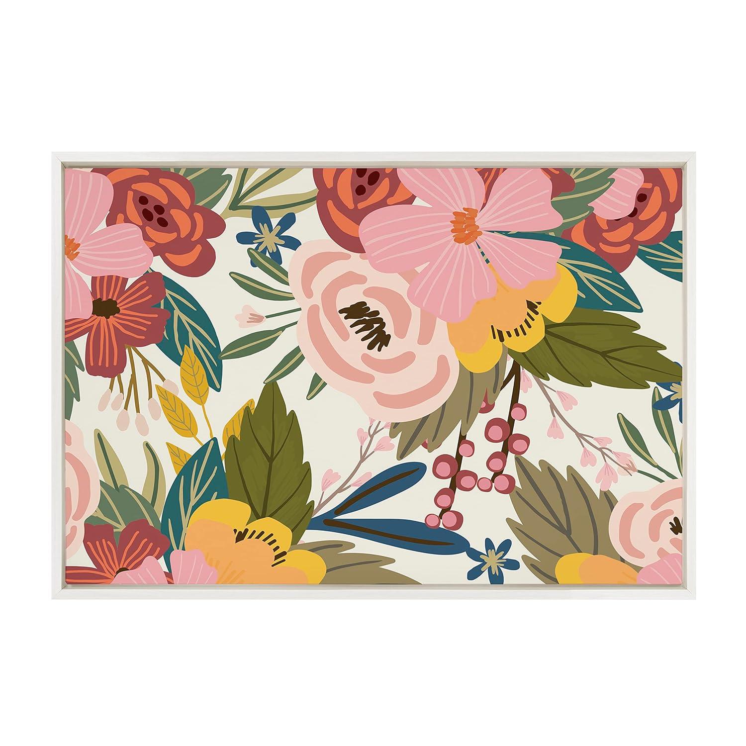 Kate and Laurel Sylvie Softly Framed Canvas Wall Art by Mia Charro, 23x33 White, Modern Fun Abstract Colorful Botanical Flower Art for Wall