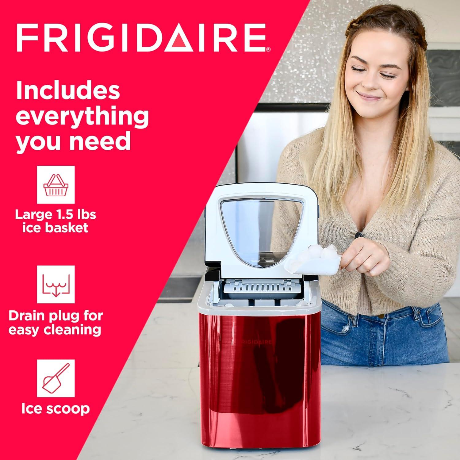Frigidaire, 26 Lbs. Countertop Ice Maker, Bullet Shaped Ice, Red Stainless Steel
