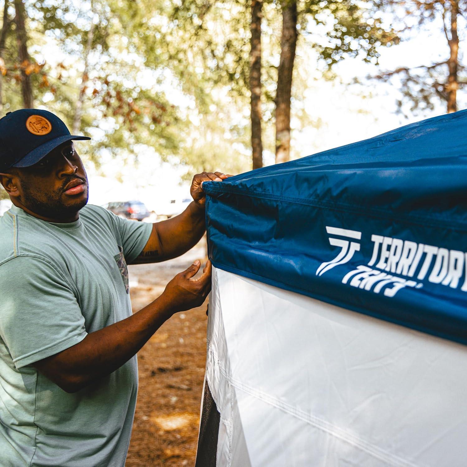 Territory Tents Jet Set 3 Hub Tent, Easy 90 Second Set-Up, Waterproof, UV Resistant, Ample Storage Options, 3-Person, Deep Blue, 78" x 94" x 94", CT301DB