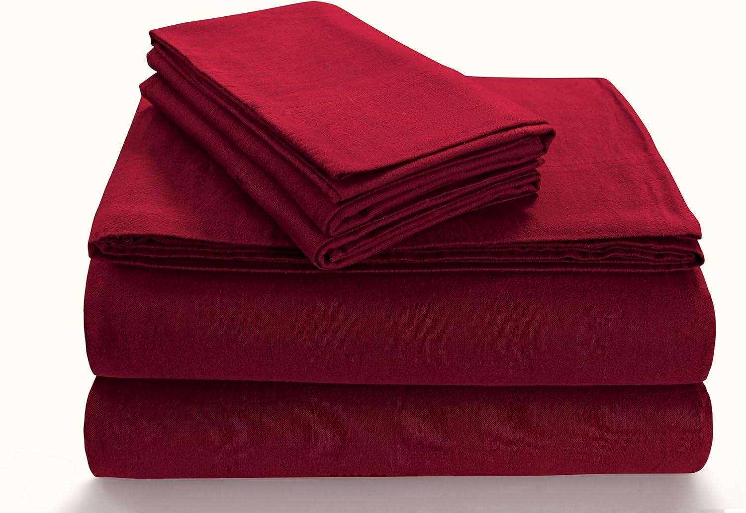 Deep Red Cotton Flannel Queen Sheet Set with Deep Pockets