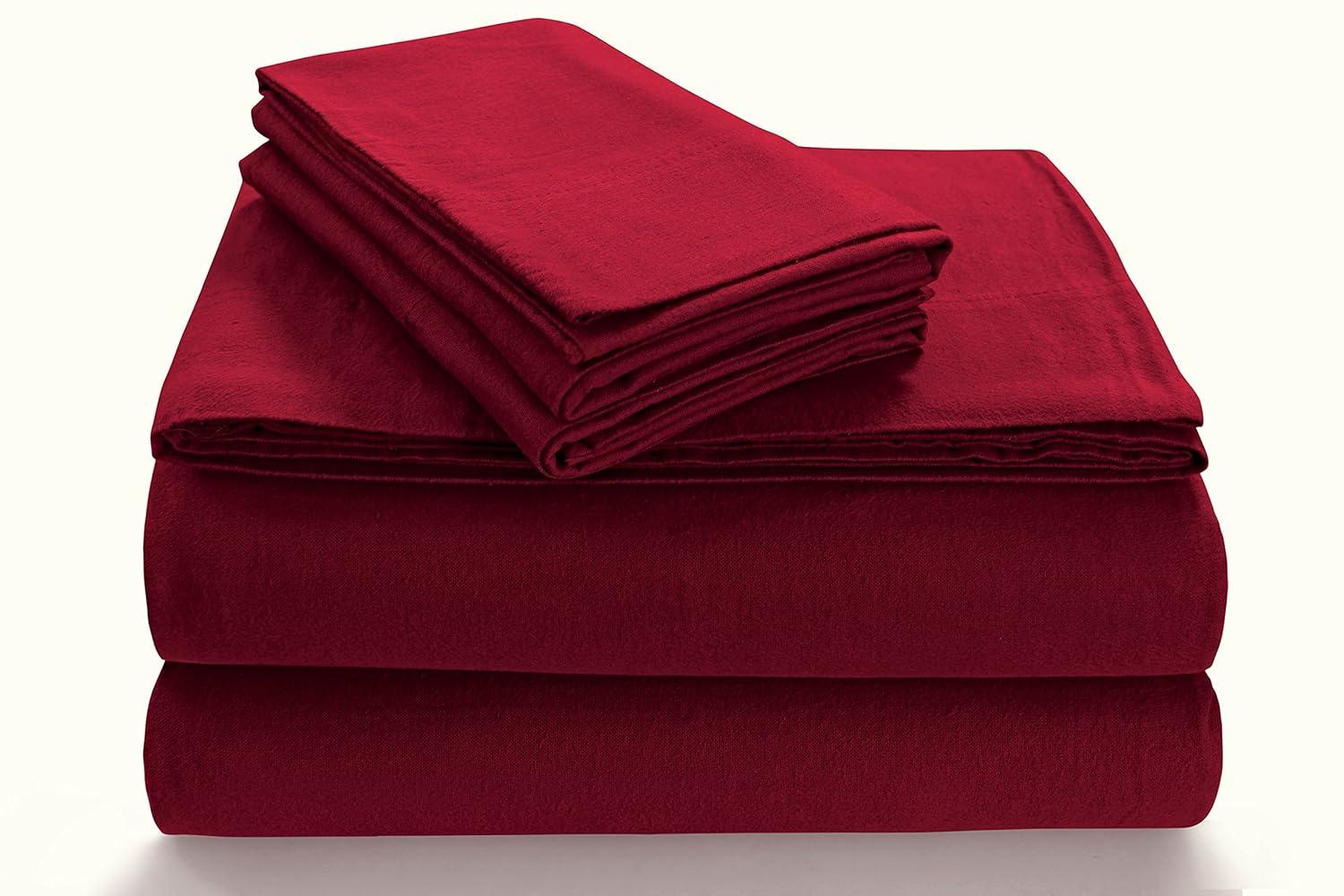 Deep Red Cotton Flannel Queen Sheet Set with Deep Pockets