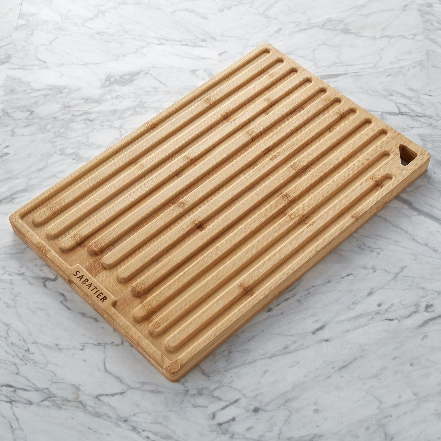 Sabatier Extra-Large Bamboo Cutting Board with Juice Trench & Handles, Reversible Kitchen Chopping Board for Meal Prep & Serving, Bread Board with Grooves for Charcuterie (12" x 18")