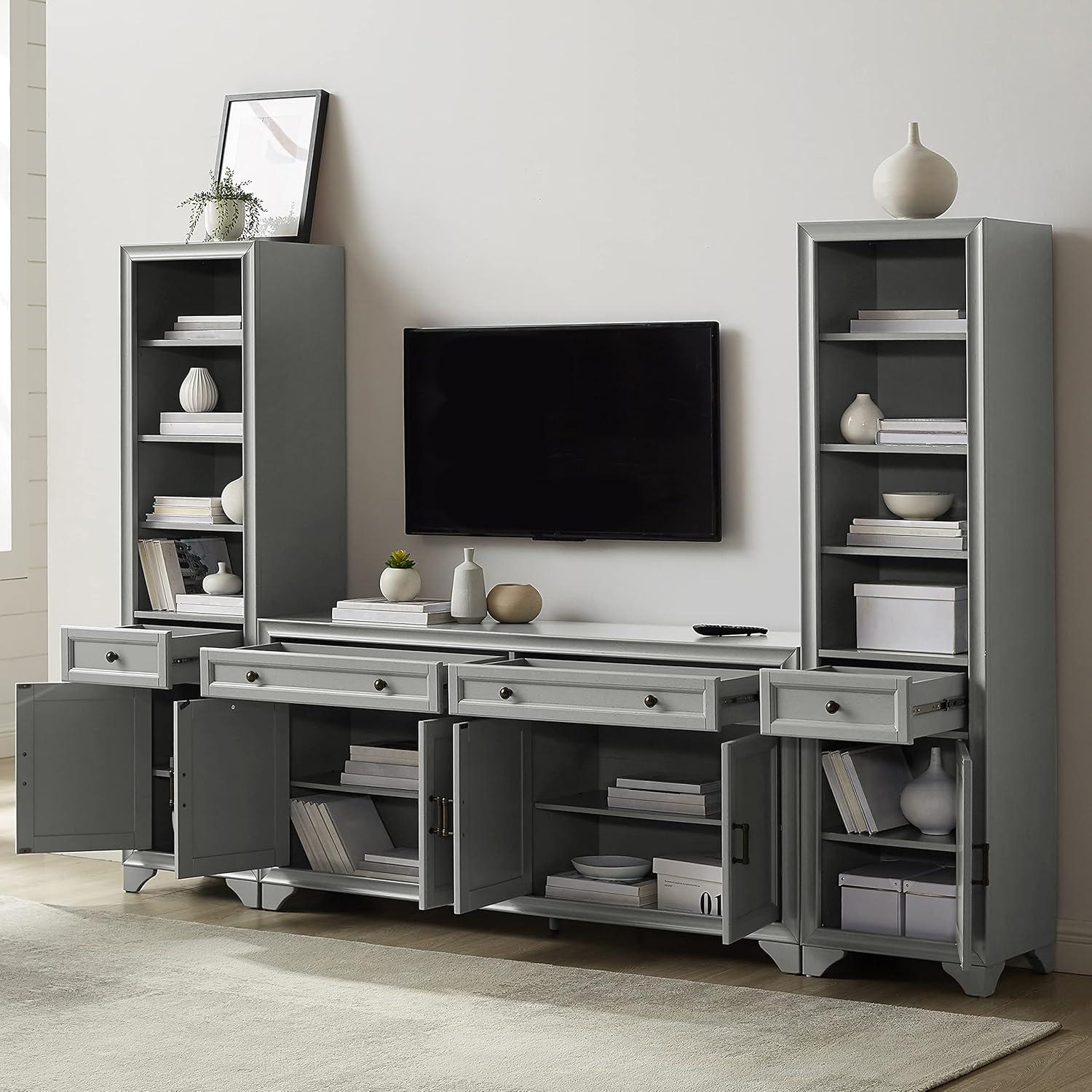 Distressed Gray Farmhouse 3-Piece Entertainment Set with Cabinet Storage