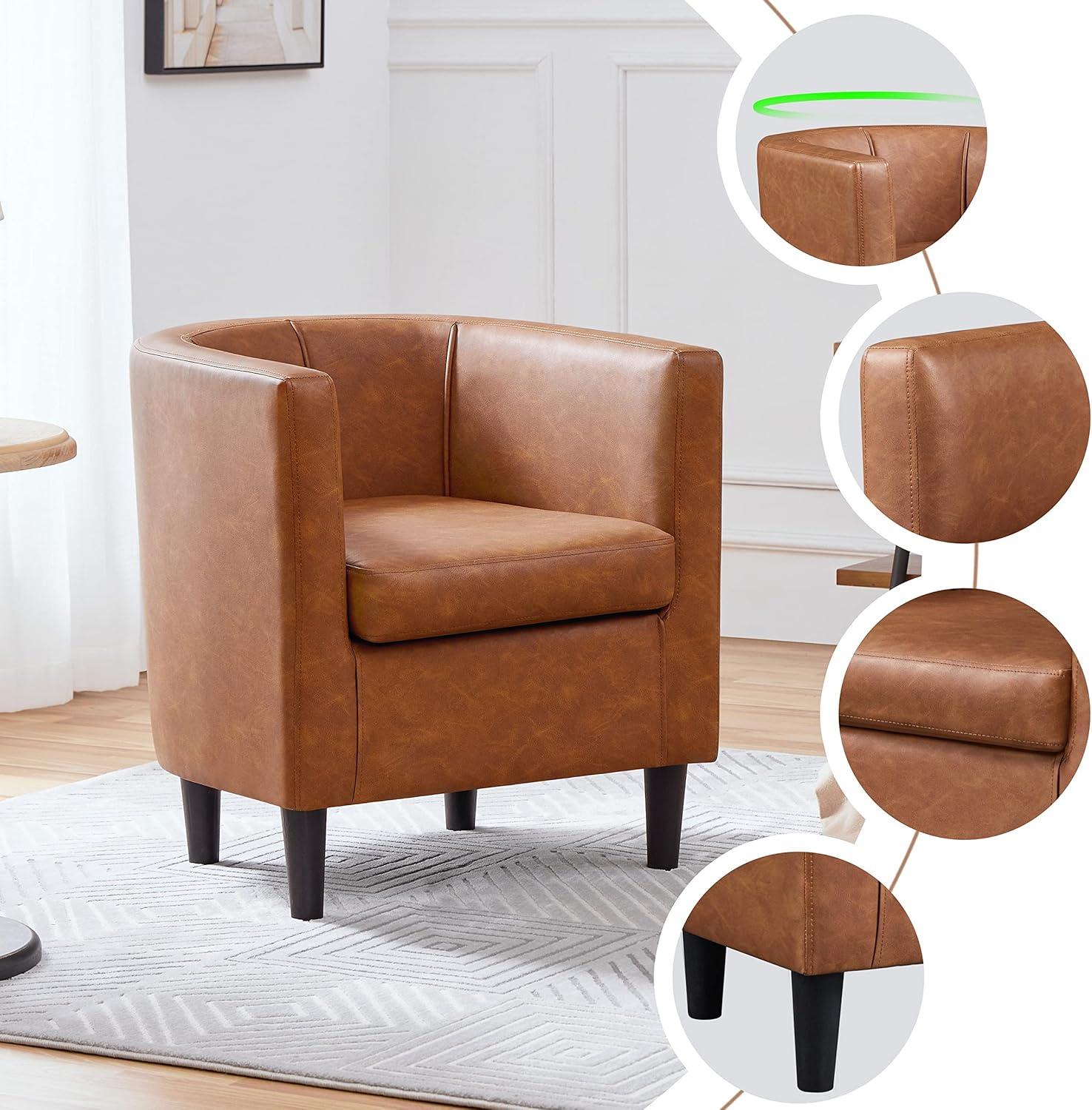 Yaheetech Faux Leather Upholstered Accent Chair Barrel Chairs, Brown