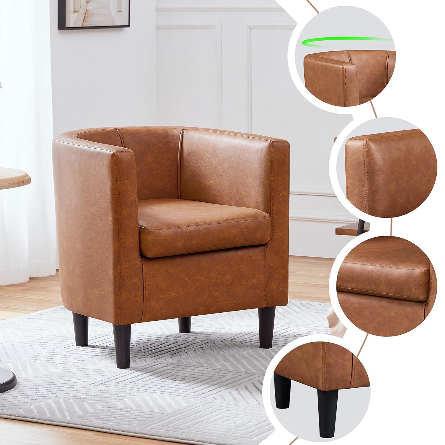 Yaheetech Faux Leather Upholstered Accent Chair Barrel Chairs, Brown