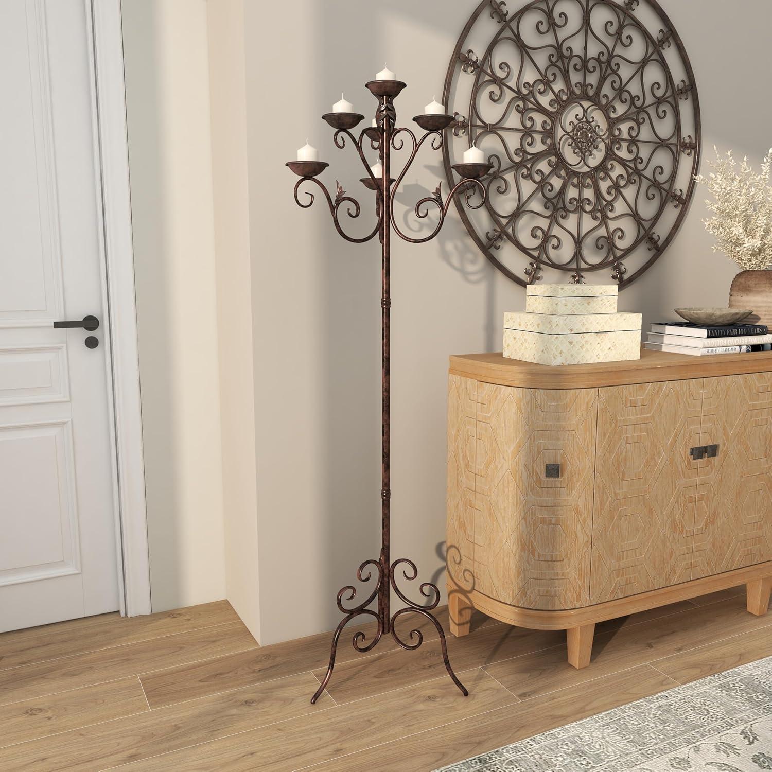 DecMode Candelabro Alto con Desplazamiento de Metal Marrón con 6 Soportes