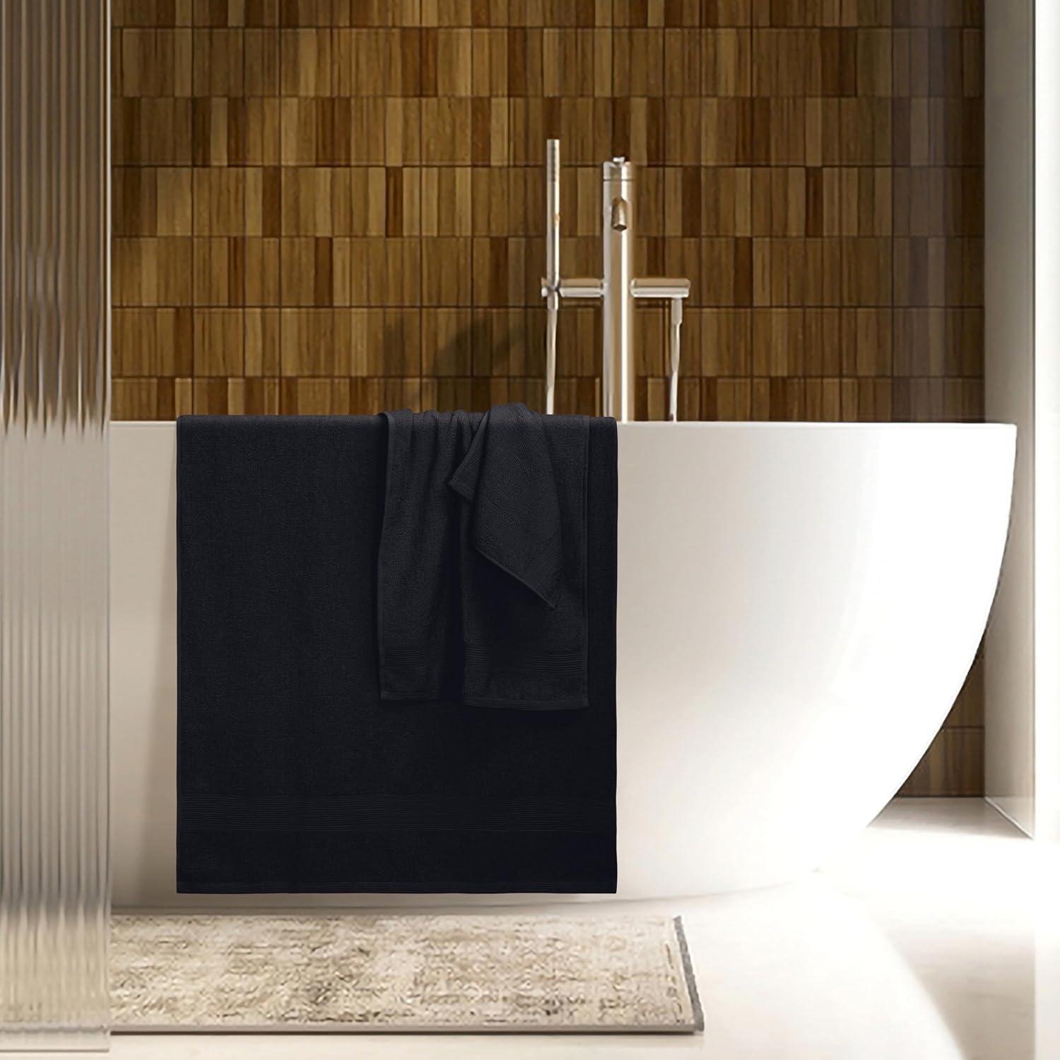 MALLONI HOME 8 Piece Towel Set 100% Ring Spun Cotton, 2 Bath Towels 27x54, 2 Hand Towels 16x28 and 4 Washcloths 13x13 - Ultra Soft Highly Absorbent Machine Washable Hotel Spa Quality - Black