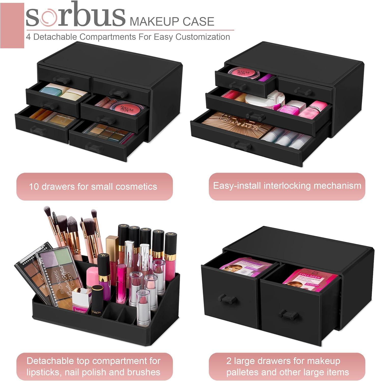 Sorbus Makeup Organizer with Lipstick, Brush Holders, Large 12 Drawers